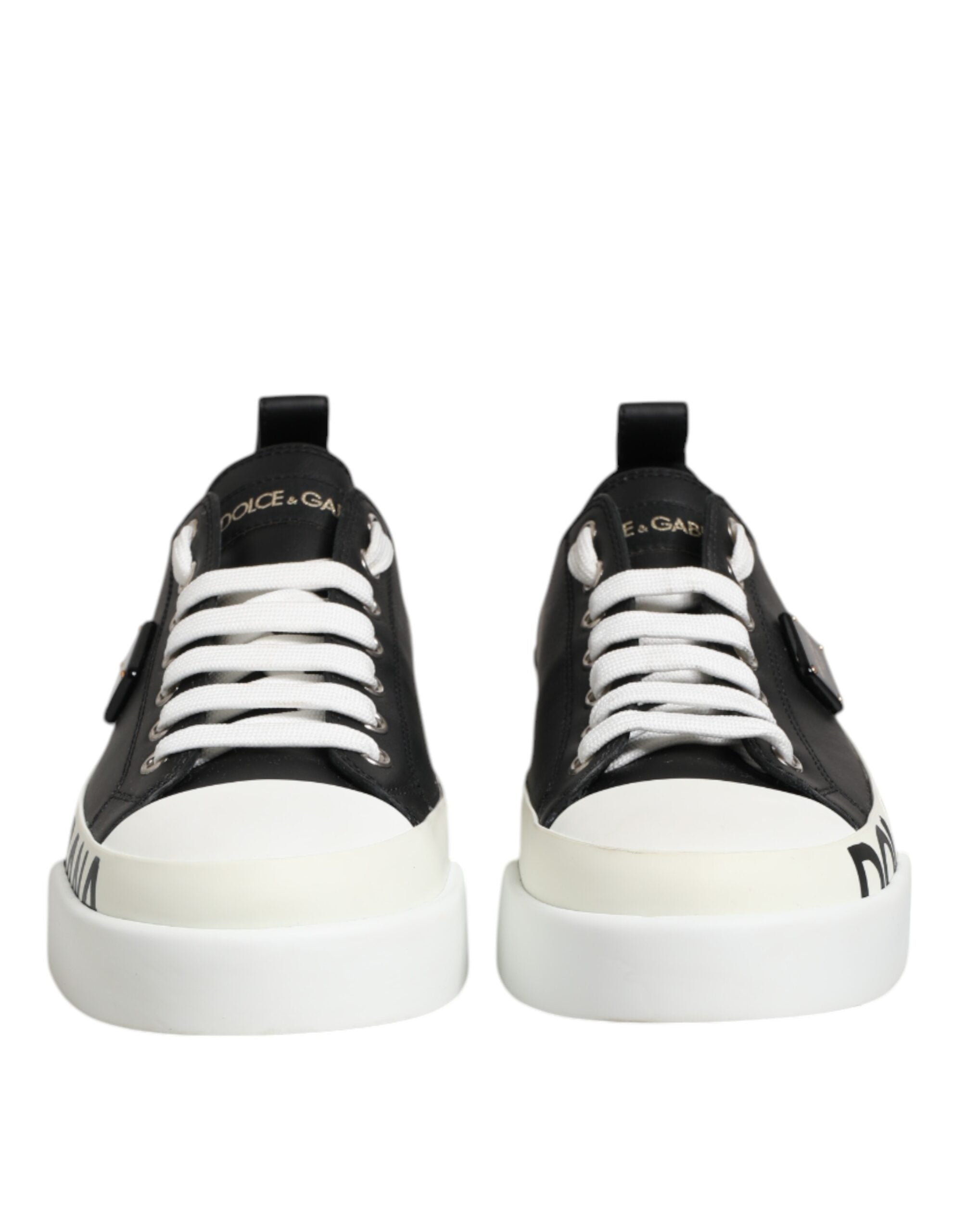 Dolce & Gabbana Schwarz Weiß Leder Low Top Sneakers Schuhe