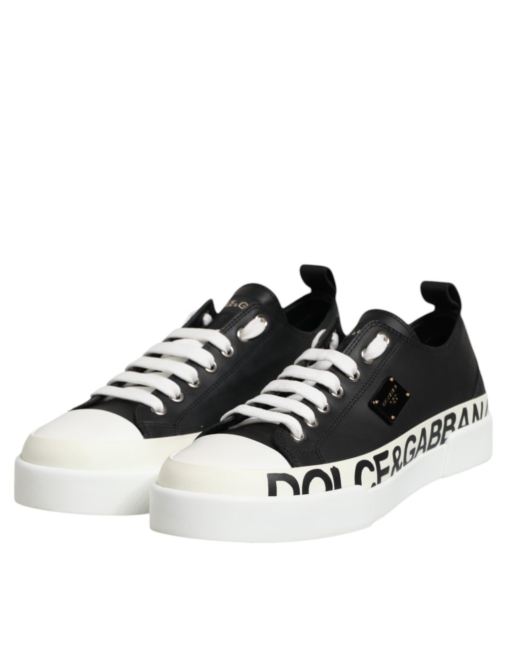 Dolce & Gabbana Schwarz Weiß Leder Low Top Sneakers Schuhe