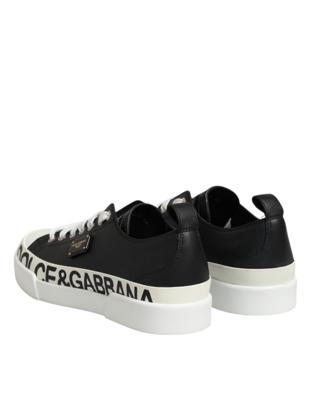 Dolce & Gabbana Schwarz Weiß Leder Low Top Sneakers Schuhe