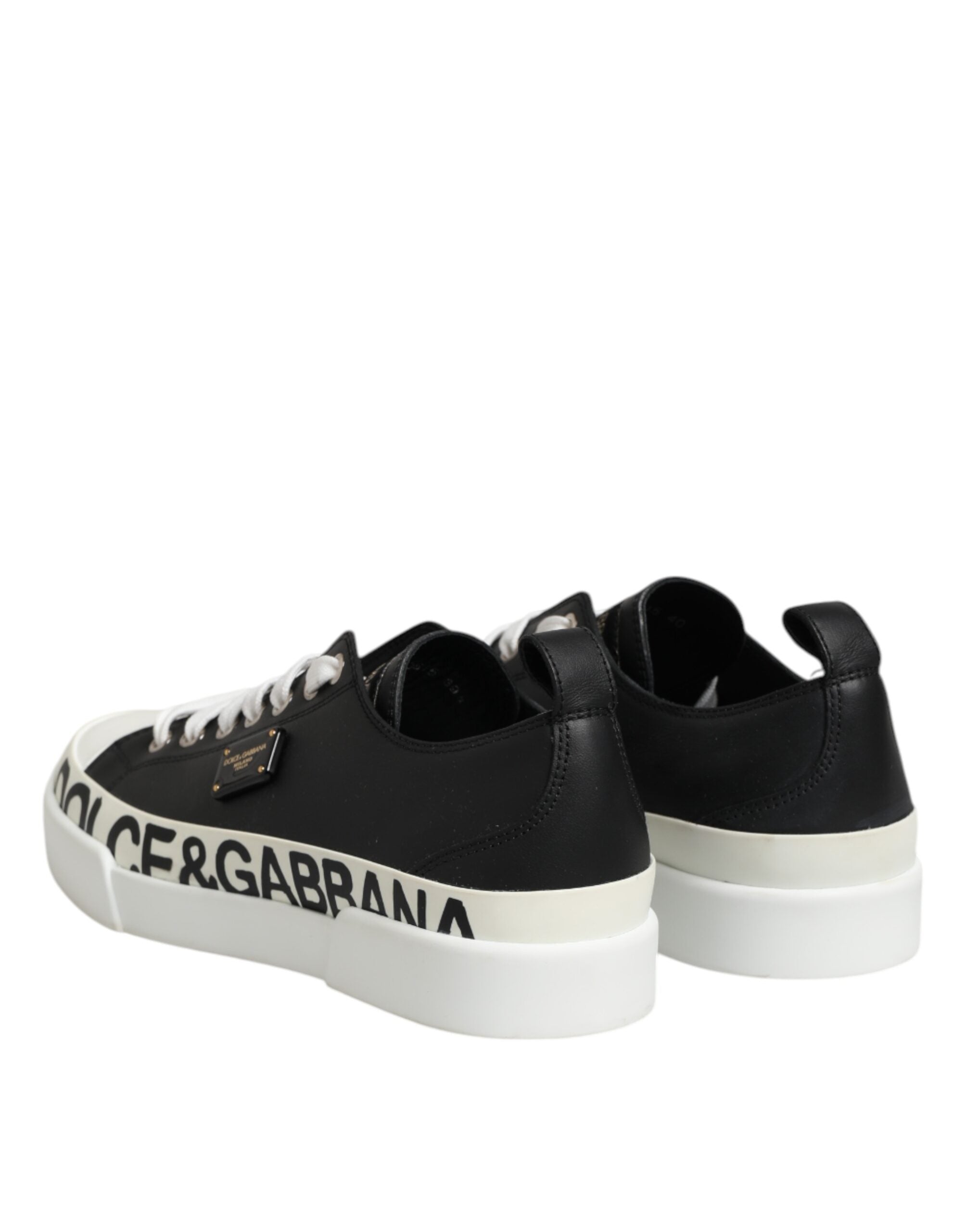 Dolce & Gabbana Schwarz Weiß Leder Low Top Sneakers Schuhe