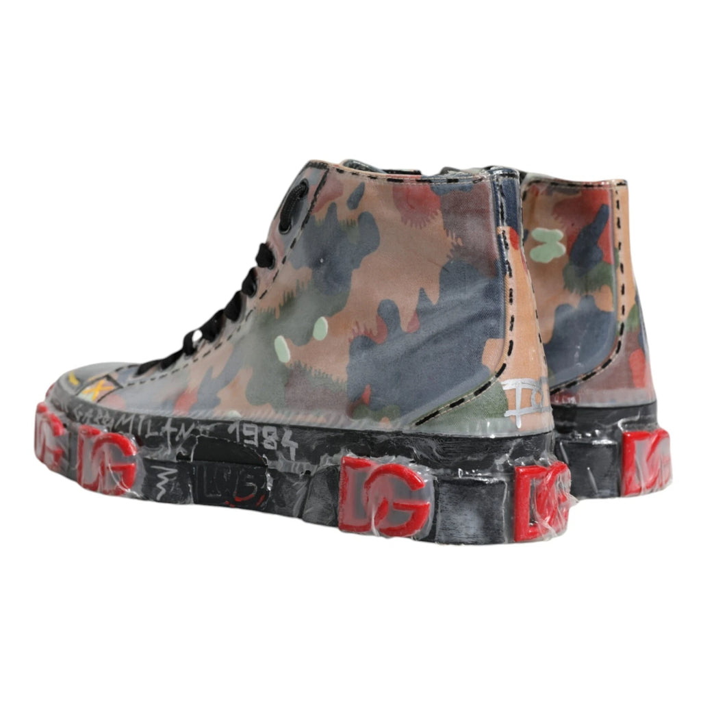 Dolce & Gabbana Multicolor Camouflage High Top Turnschuhe Schuhe