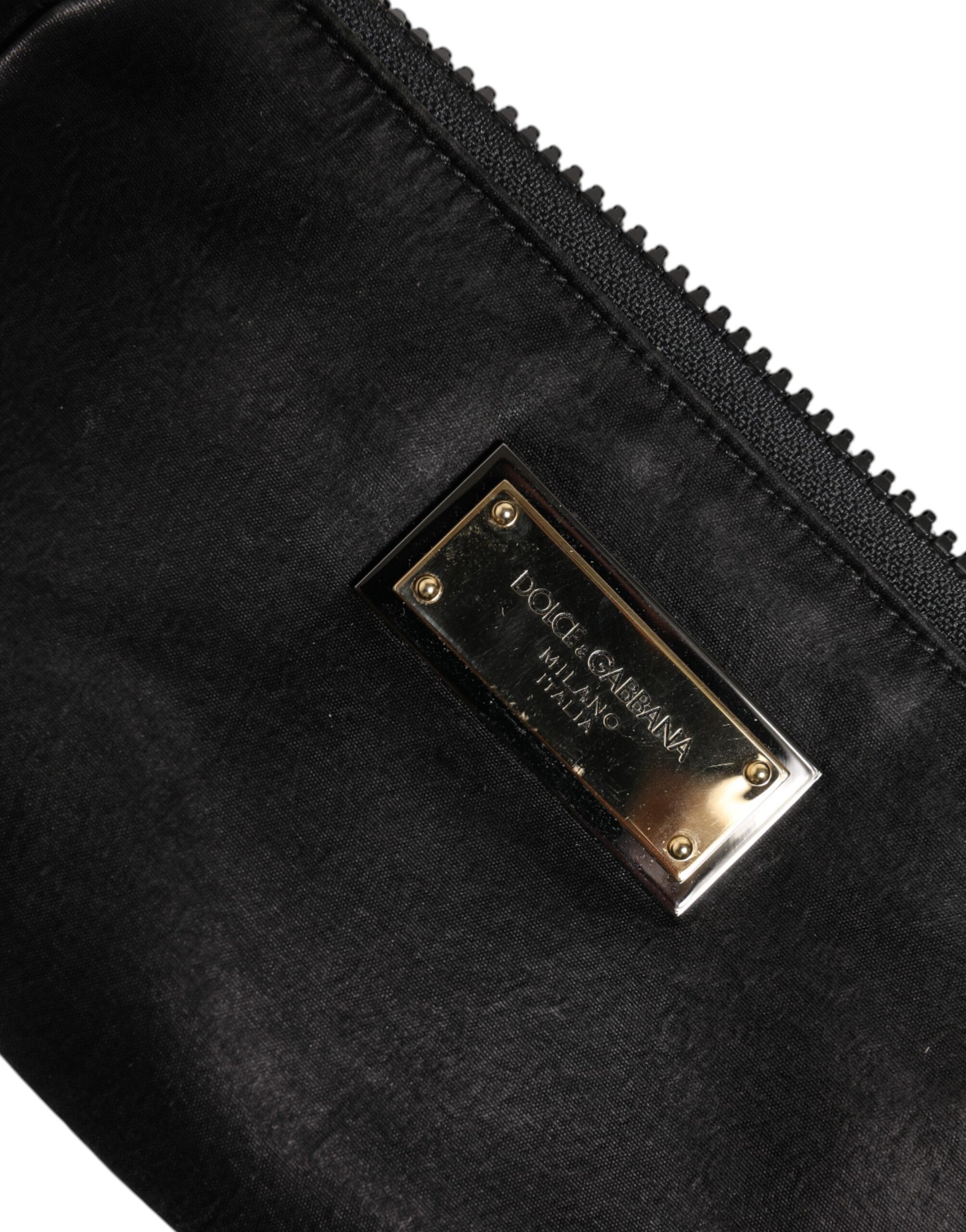 Dolce & Gabbana Schwarzes Nylon Logo Plaque Schlüsselanhänger Tasche Clutch