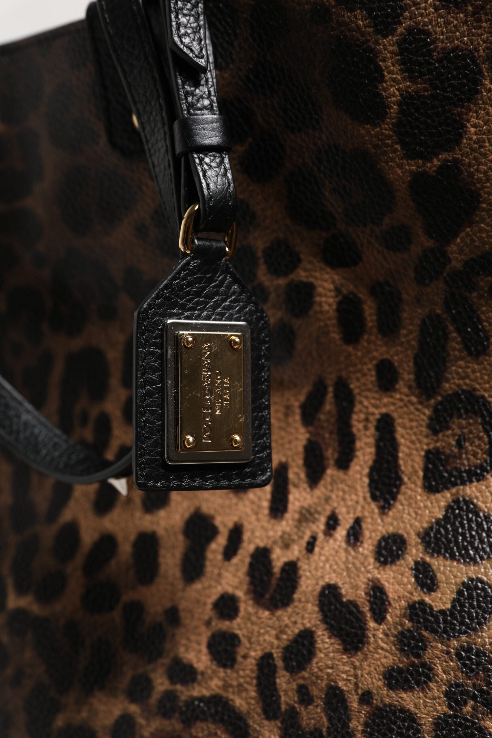 Dolce & Gabbana Braune Leopardentasche BEATRICE Leder mit Logo-Plakette Tote Bag