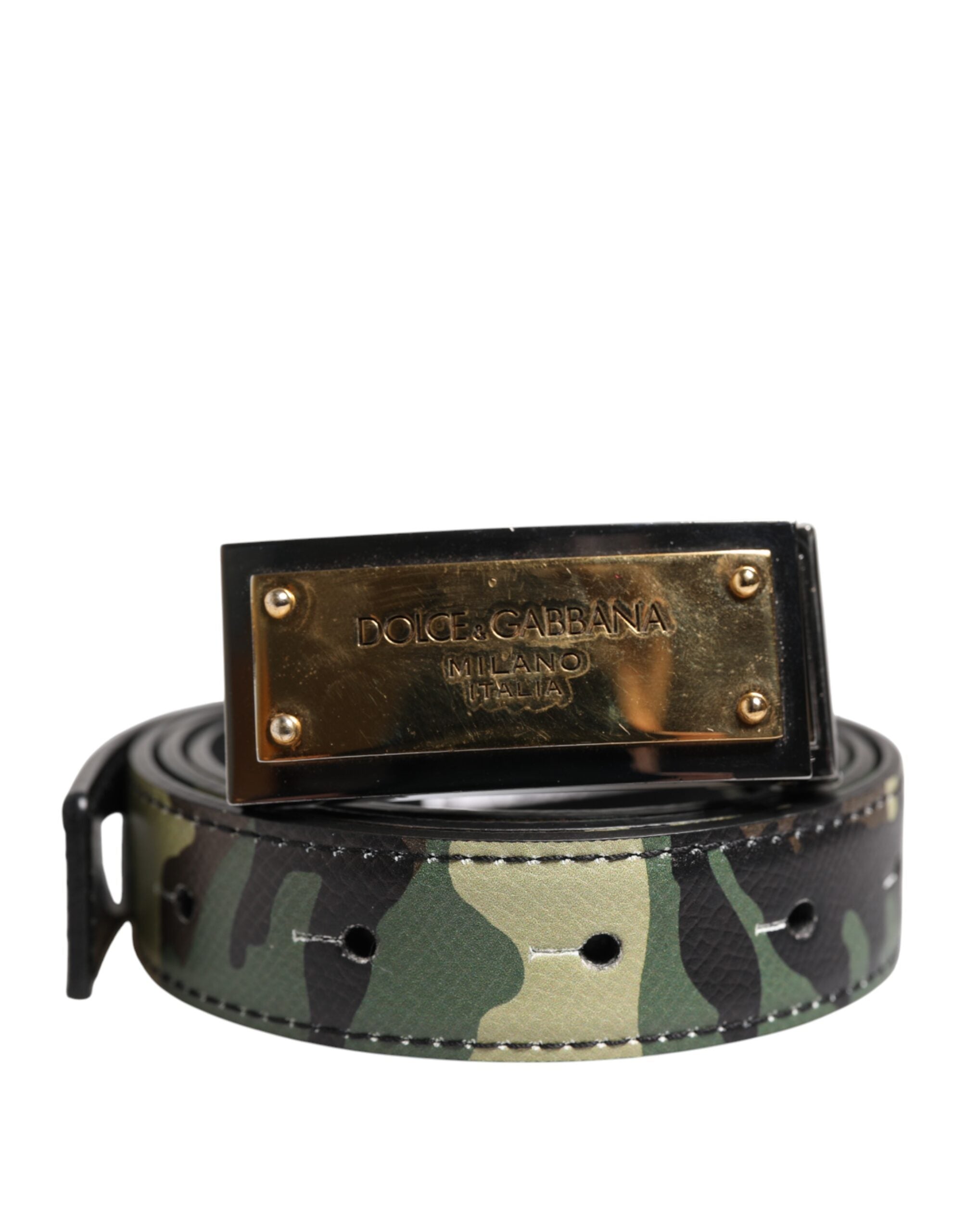 Dolce & Gabbana Multicolor Camouflage Metall Logo Schnalle Gürtel