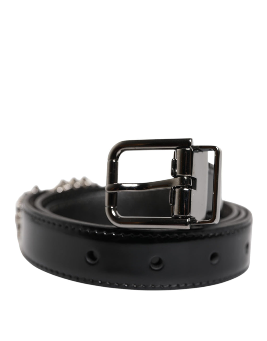 Dolce & Gabbana Schwarzer Gürtel mit verschnörkelter Metall-Logo-Schnalle