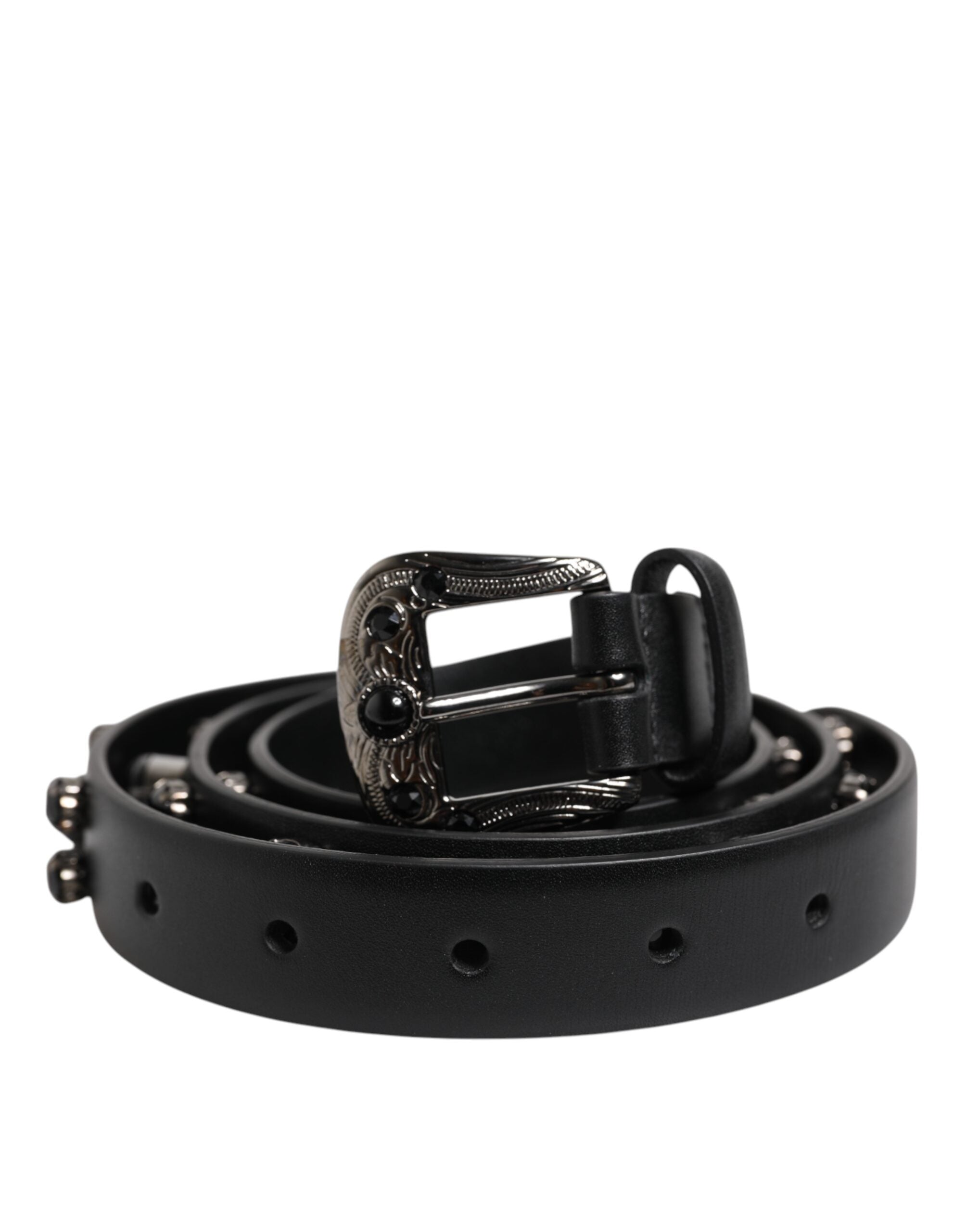 Dolce & Gabbana Schwarzer Nietengürtel aus Leder mit Metall-Logo-Schnalle