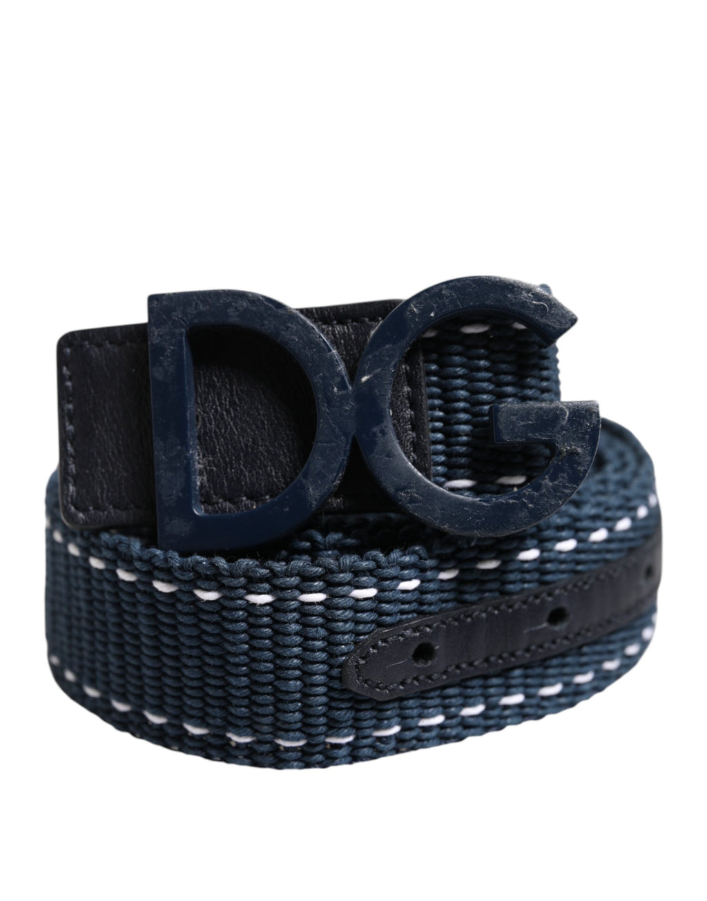 Dolce & Gabbana Blau Weiß Baumwolle DG Logo Metallschnalle Gürtel