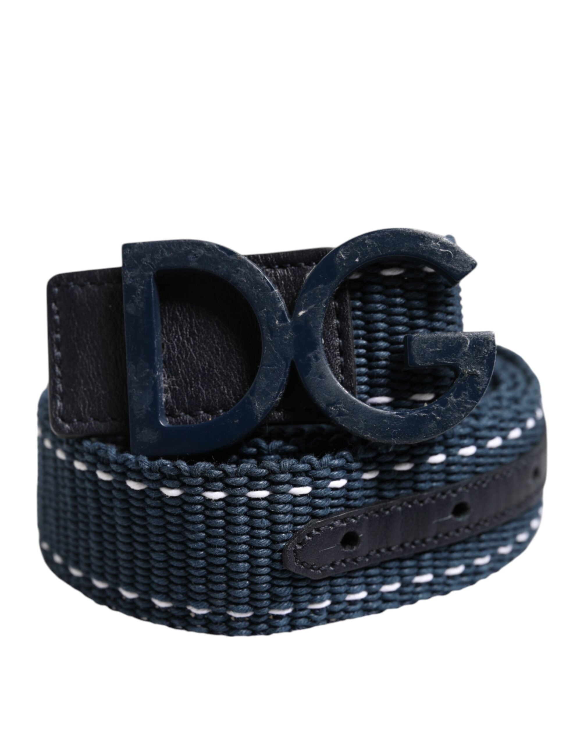 Dolce & Gabbana Blau Weiß Baumwolle DG Logo Metallschnalle Gürtel