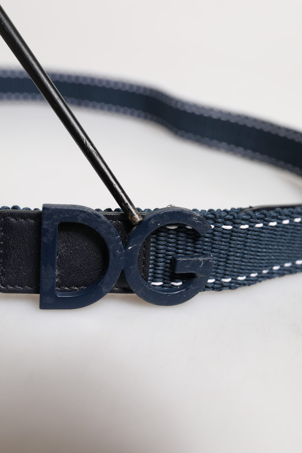 Dolce & Gabbana Blau Weiß Baumwolle DG Logo Metallschnalle Gürtel