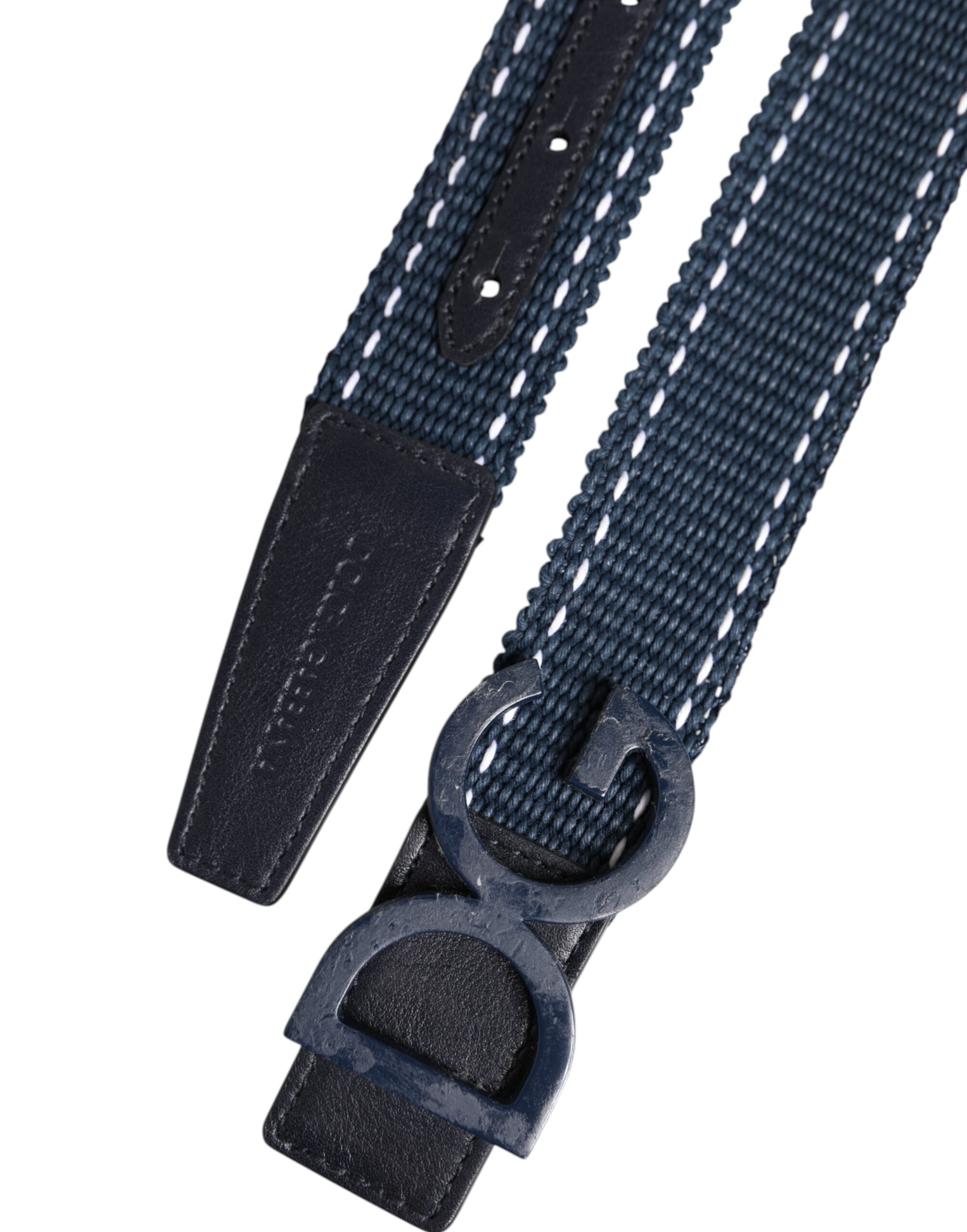Dolce & Gabbana Blau Weiß Baumwolle DG Logo Metallschnalle Gürtel