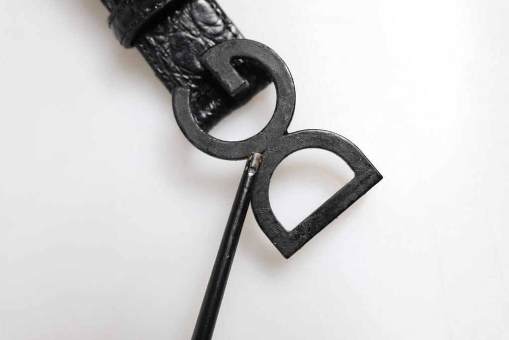 Dolce & Gabbana Schwarzes Leder Klassischer Metall DG Schnalle Gürtel