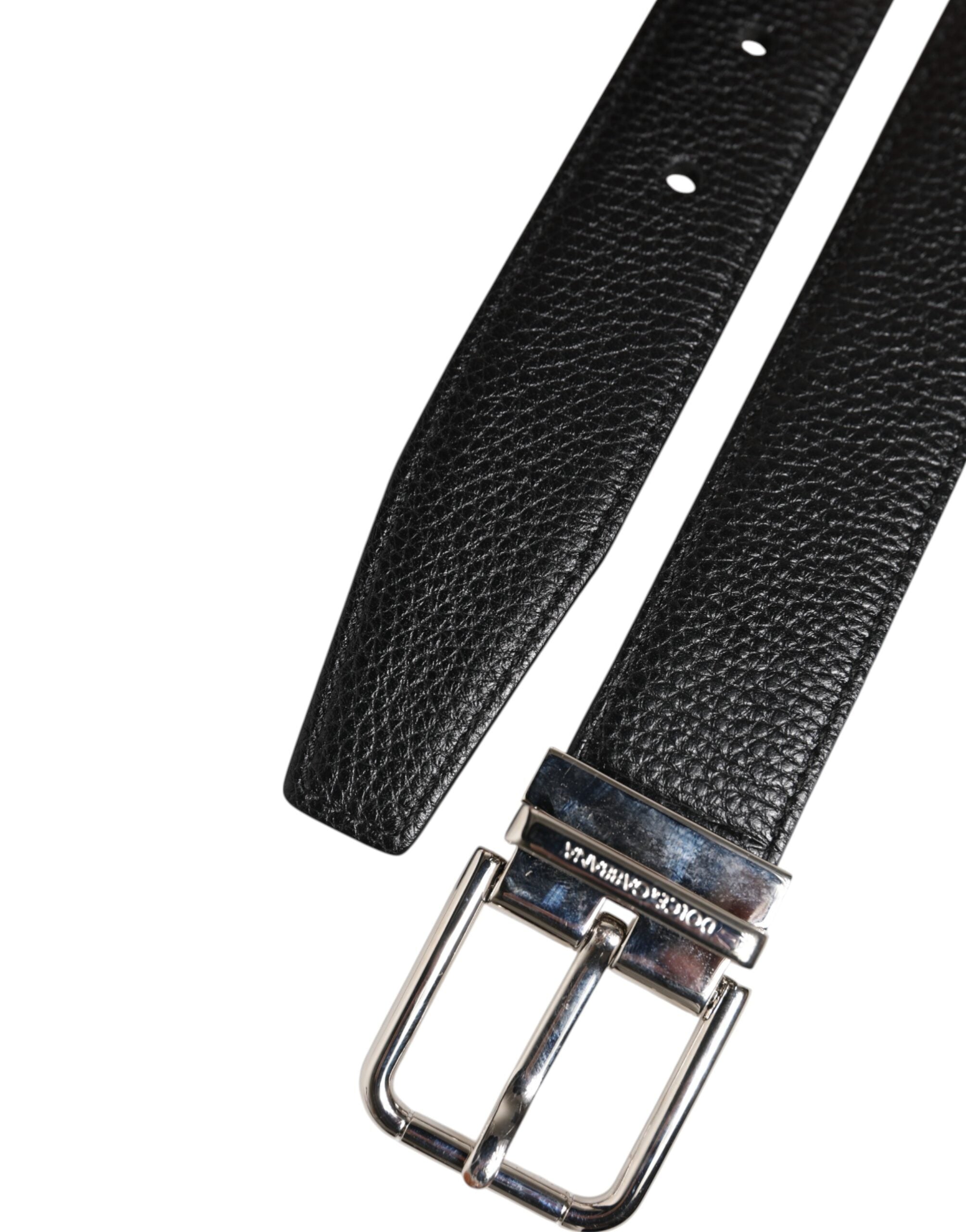 Dolce & Gabbana Schwarzer klassischer Ledergürtel mit silberfarbener Schnalle
