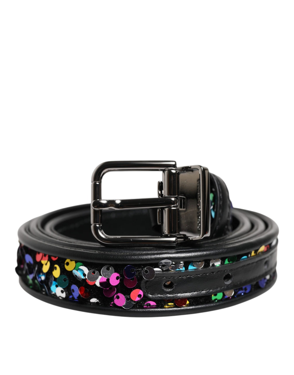 Dolce & Gabbana Schwarzer Gürtel mit Paillettenverzierung und Metallschnalle
