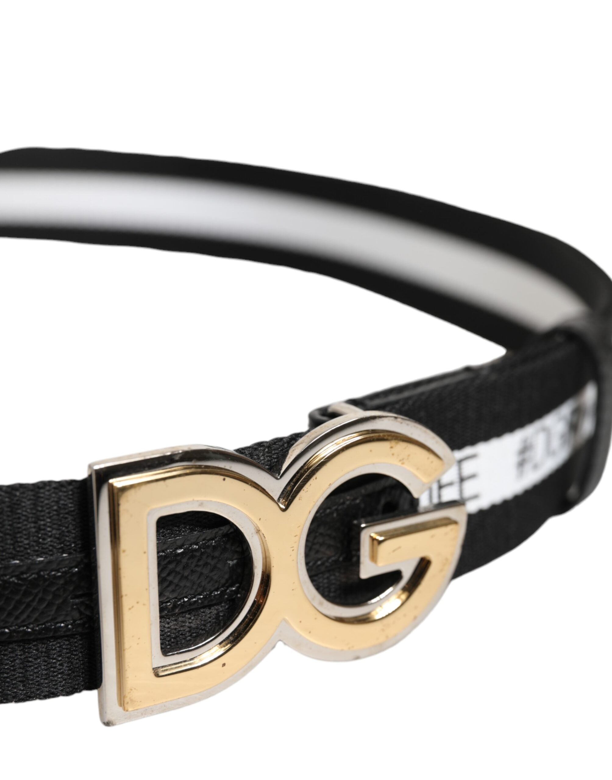 Dolce & Gabbana Schwarzer Baumwollgürtel mit goldfarbener Metallschnalle DG