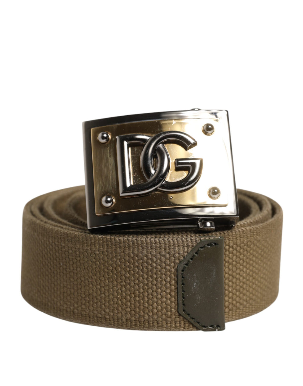Dolce & Gabbana Militärischer Grüner Nylon Logo Metallschnalle Gürtel