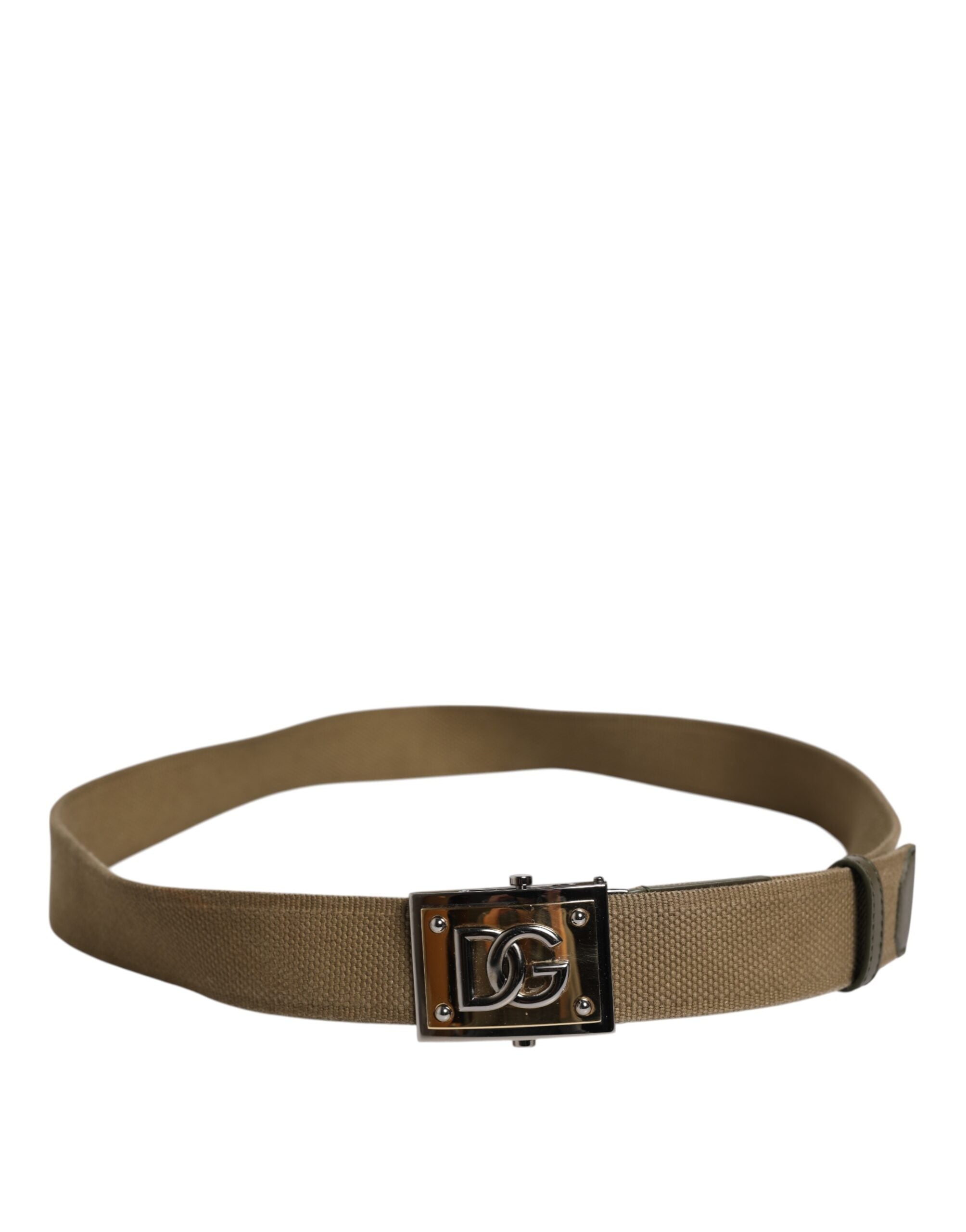 Dolce & Gabbana Militärischer Grüner Nylon Logo Metallschnalle Gürtel