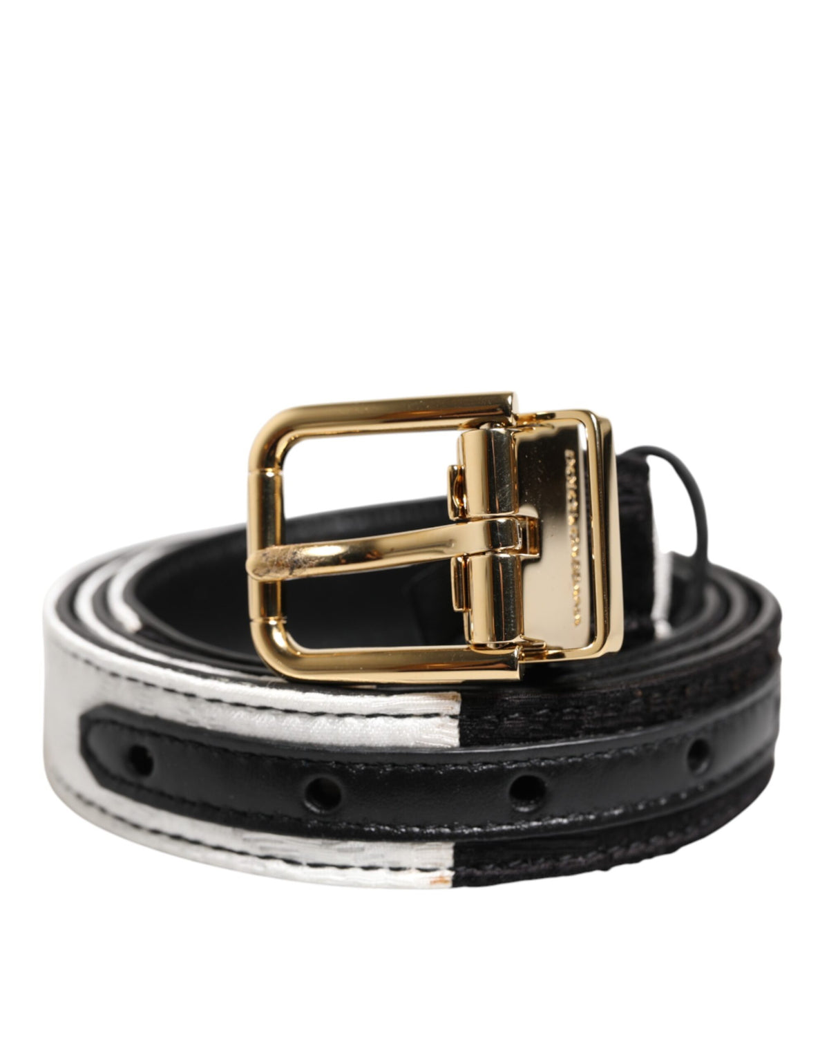 Dolce & Gabbana Schwarz Weiß Patchwork Gürtel mit goldener Metallschnalle