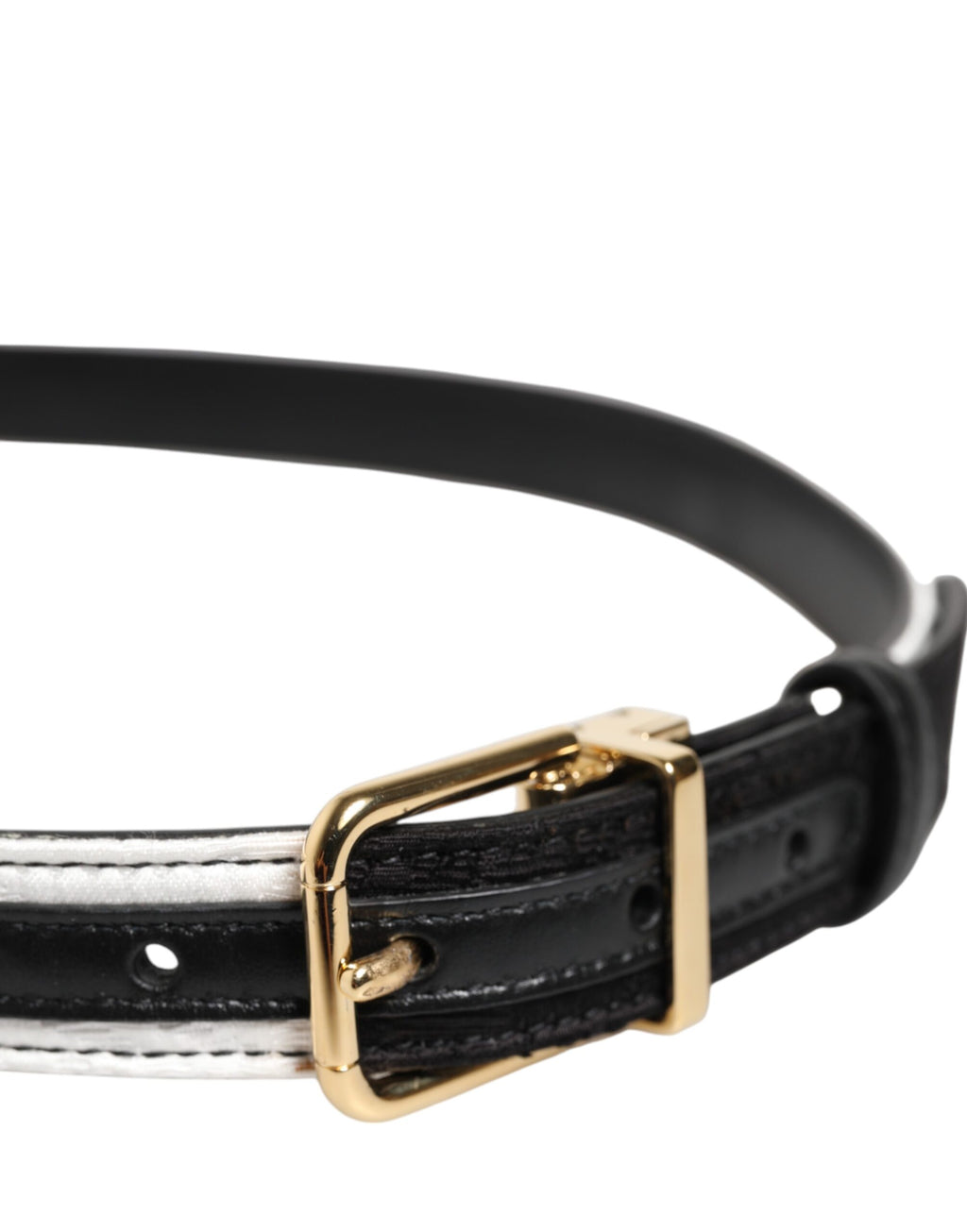 Dolce & Gabbana Schwarz Weiß Patchwork Gürtel mit goldener Metallschnalle