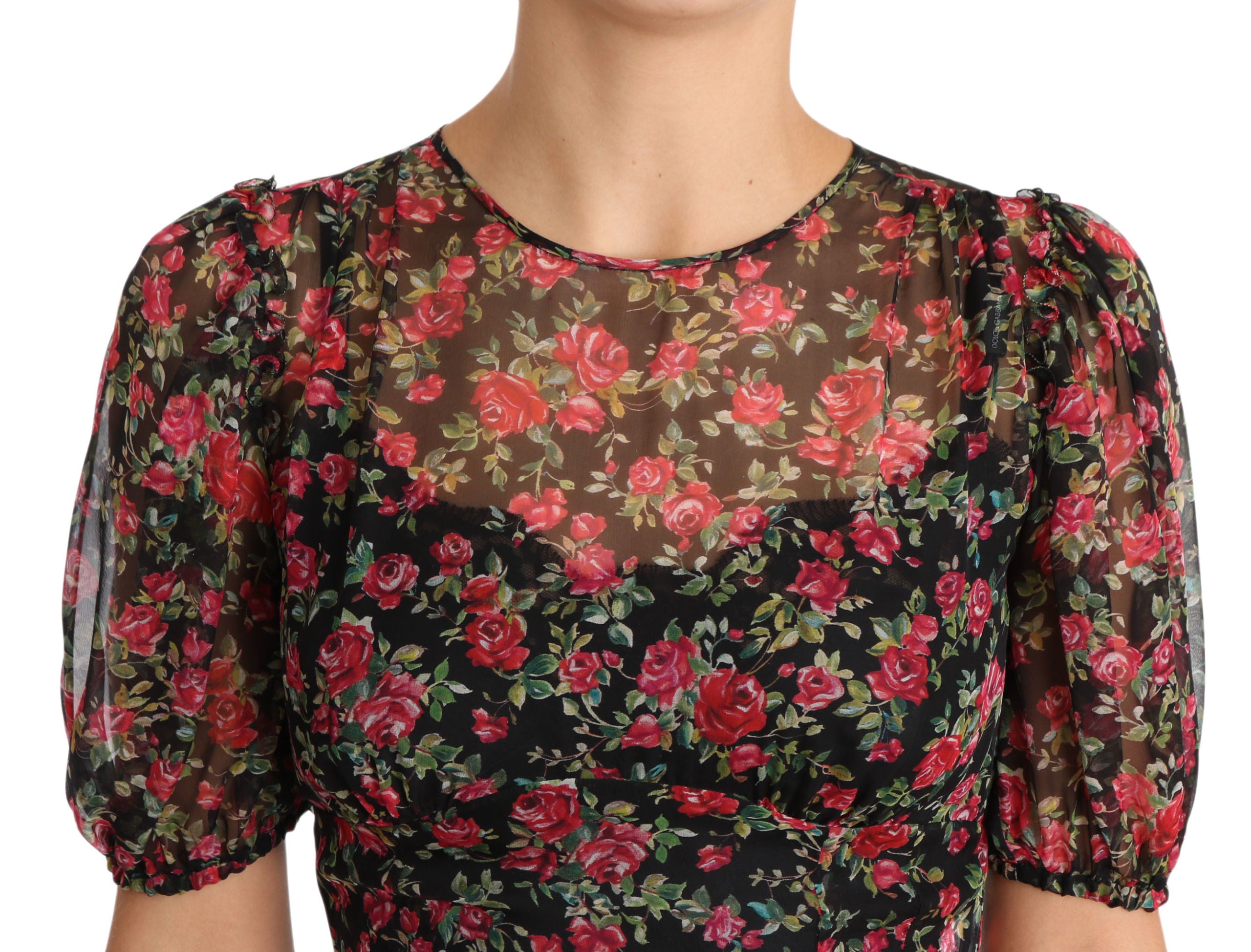 Dolce & Gabbana Schwarzes geblümtes Rosen A-Linien Shift-Kleid