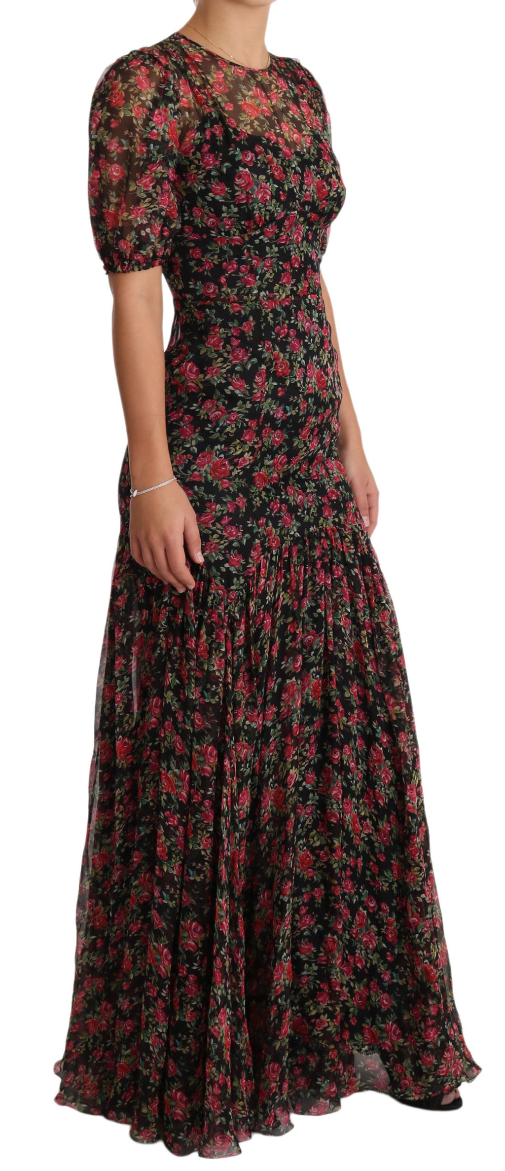 Dolce & Gabbana Schwarzes geblümtes Rosen A-Linien Shift-Kleid