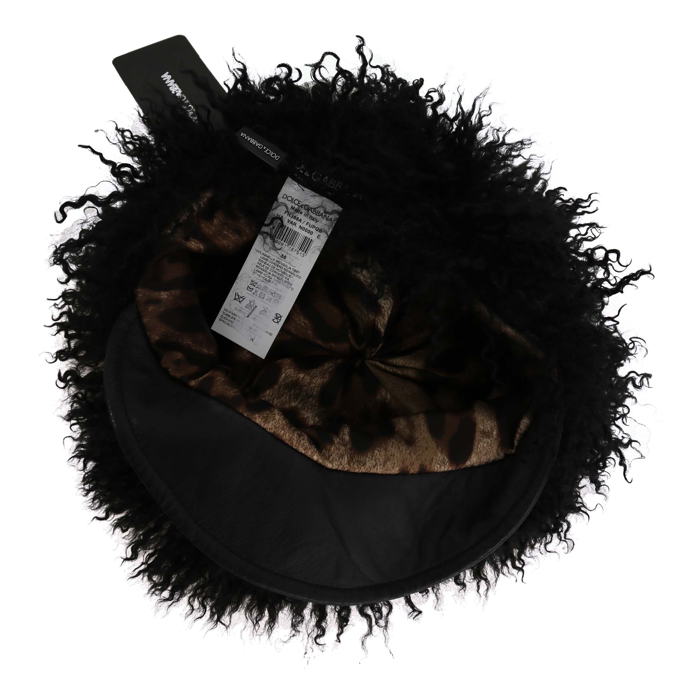Dolce & Gabbana Schwarzer Tibet Lammfell Leder Gatsby Hut