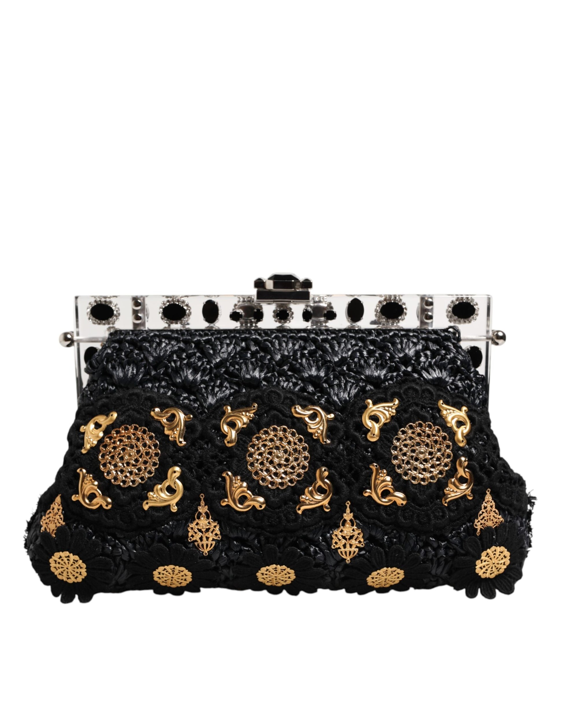 Dolce & Gabbana Schwarze Quaste Gold Barock Kristall Abendtasche