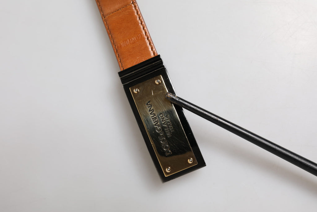 Dolce & Gabbana Gebräuntes Leder Gold DG Logo Schnalle Gürtel