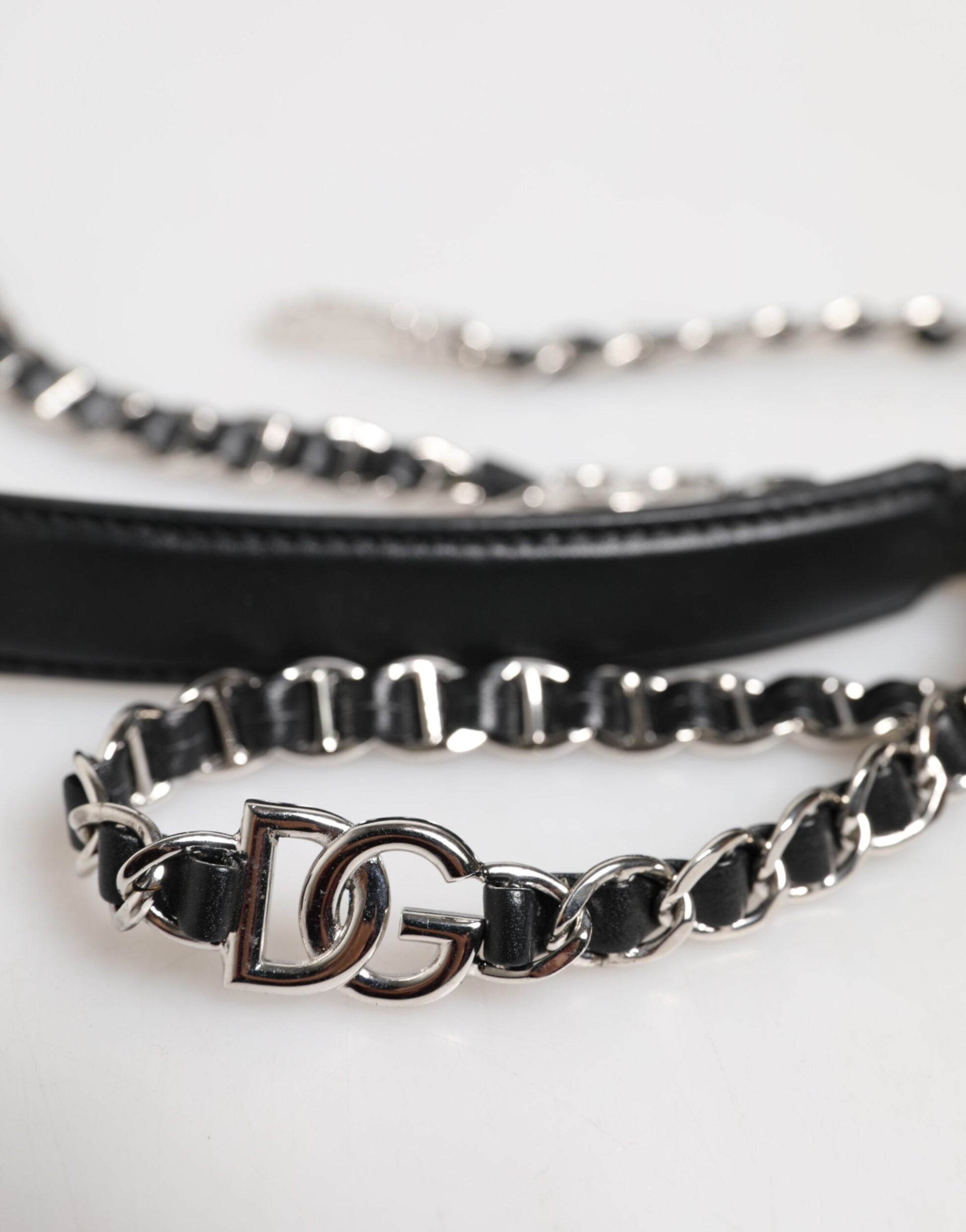 Dolce & Gabbana Schwarzes Leder DG Logo Kette Tasche Schulterriemen