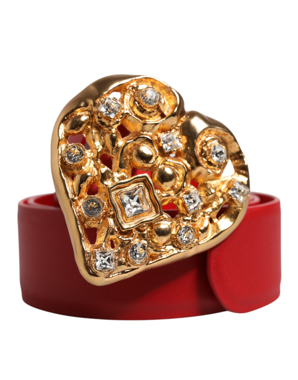 Dolce & Gabbana Roter Kalbsledergürtel mit verzierter Metallschnalle