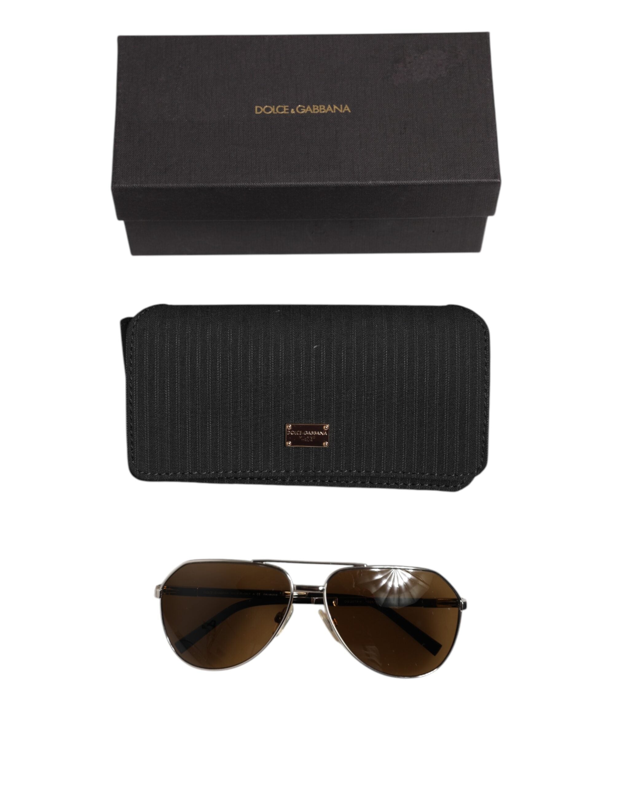 Dolce & Gabbana DG2073 Silberner Stahl Klassischer Pilot Braune Gläser Sonnenbrille