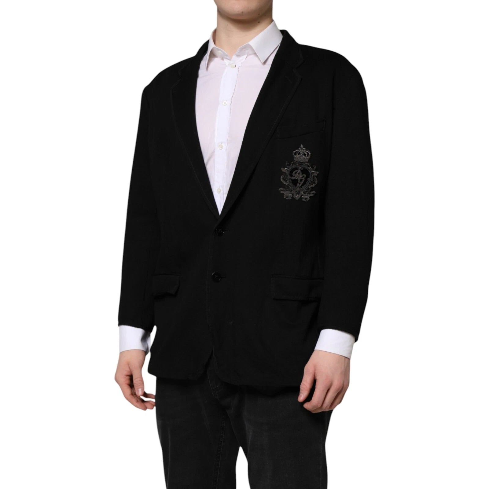Dolce & Gabbana Schwarzer Viskose DG Crown Blazer Mantel Jacke