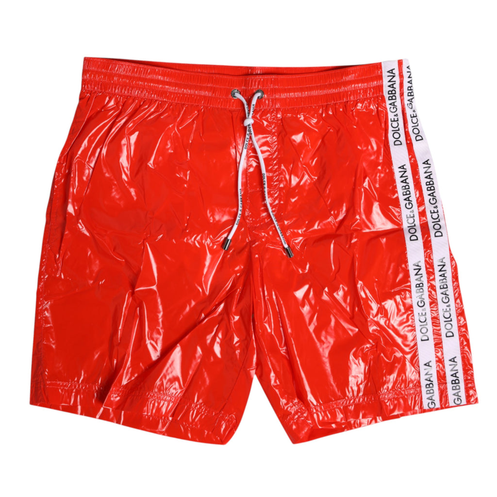 Dolce & Gabbana Rotes Nylon Kordelzug Beachwear Shorts Bademode
