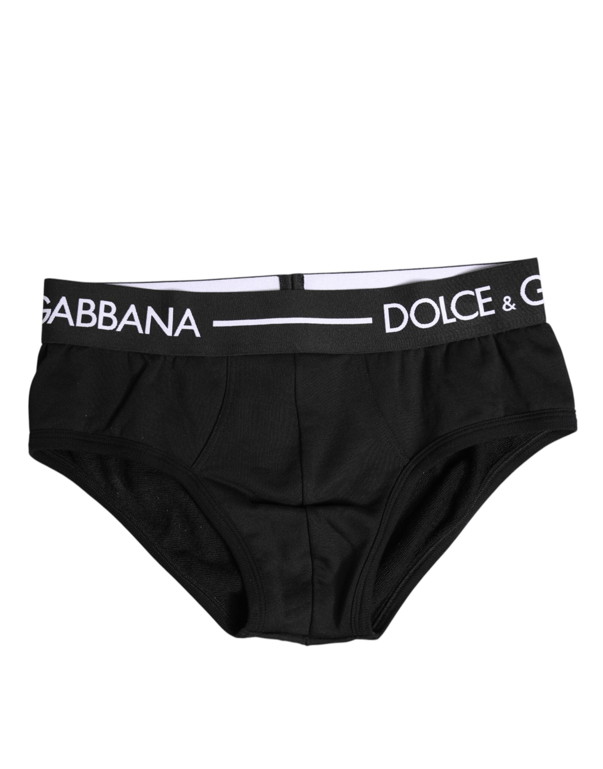 Dolce & Gabbana Schwarzer Cotton Stretch Regular Slip Unterwäsche