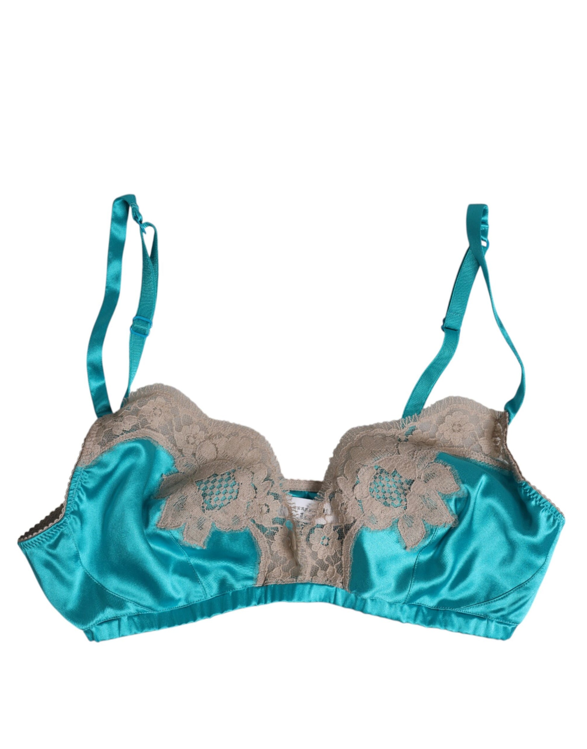 Dolce & Gabbana Grüner Floral Lace Silk Non Wire BH Unterwäsche