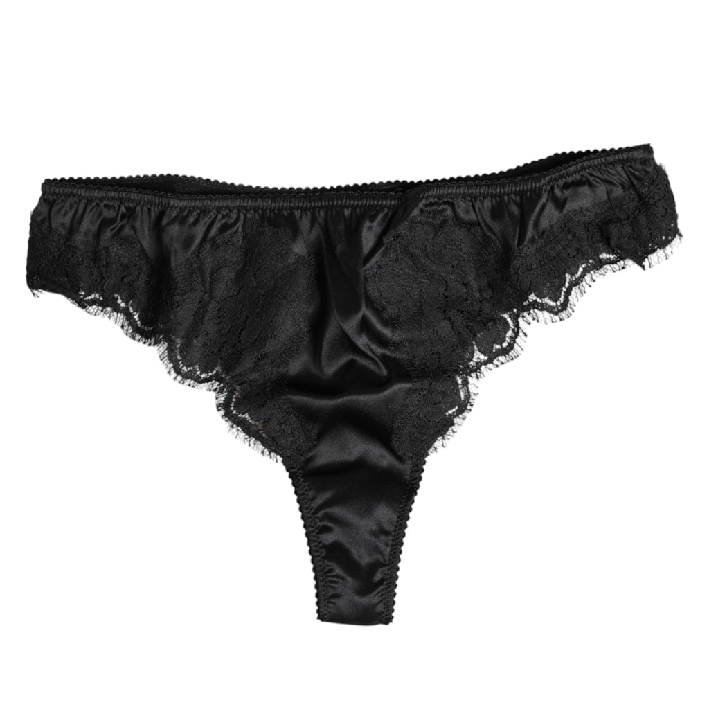 Dolce & Gabbana Schwarzes Seiden-Spitzen-Stretch-Bikini-Höschen Unterwäsche