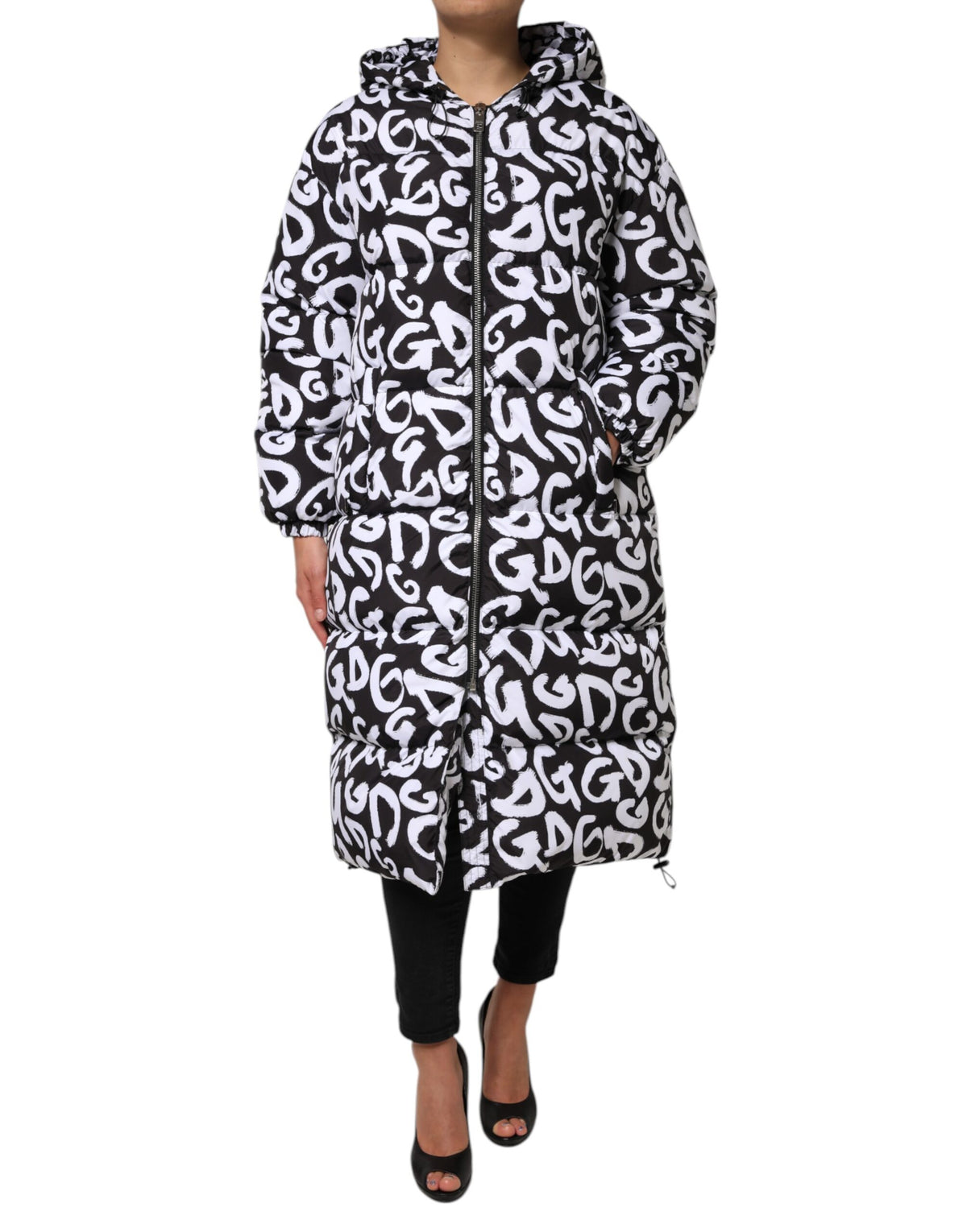Dolce & Gabbana Zwart Wit DG Mania Lange Jas met capuchon