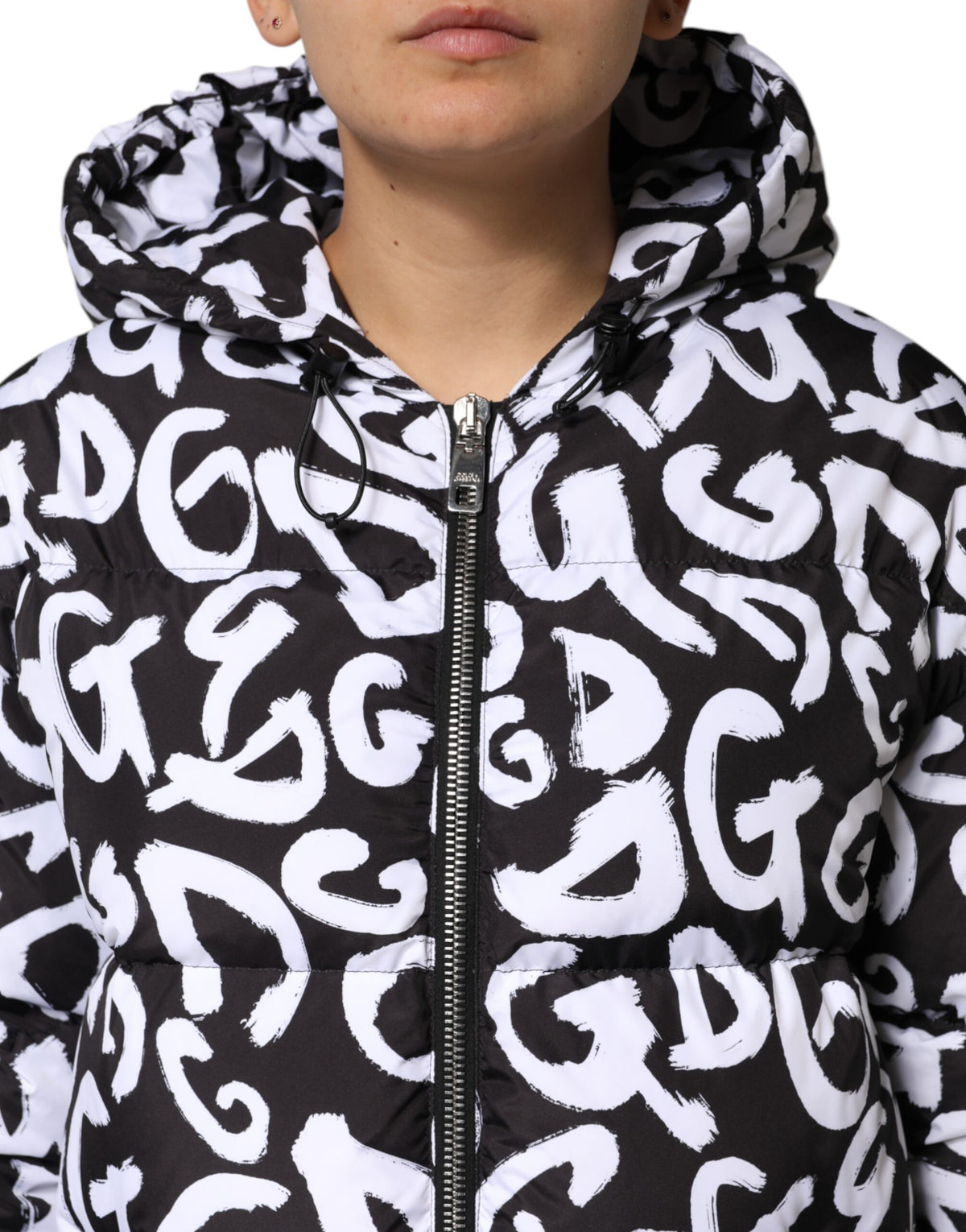Dolce & Gabbana Zwart Wit DG Mania Lange Jas met capuchon