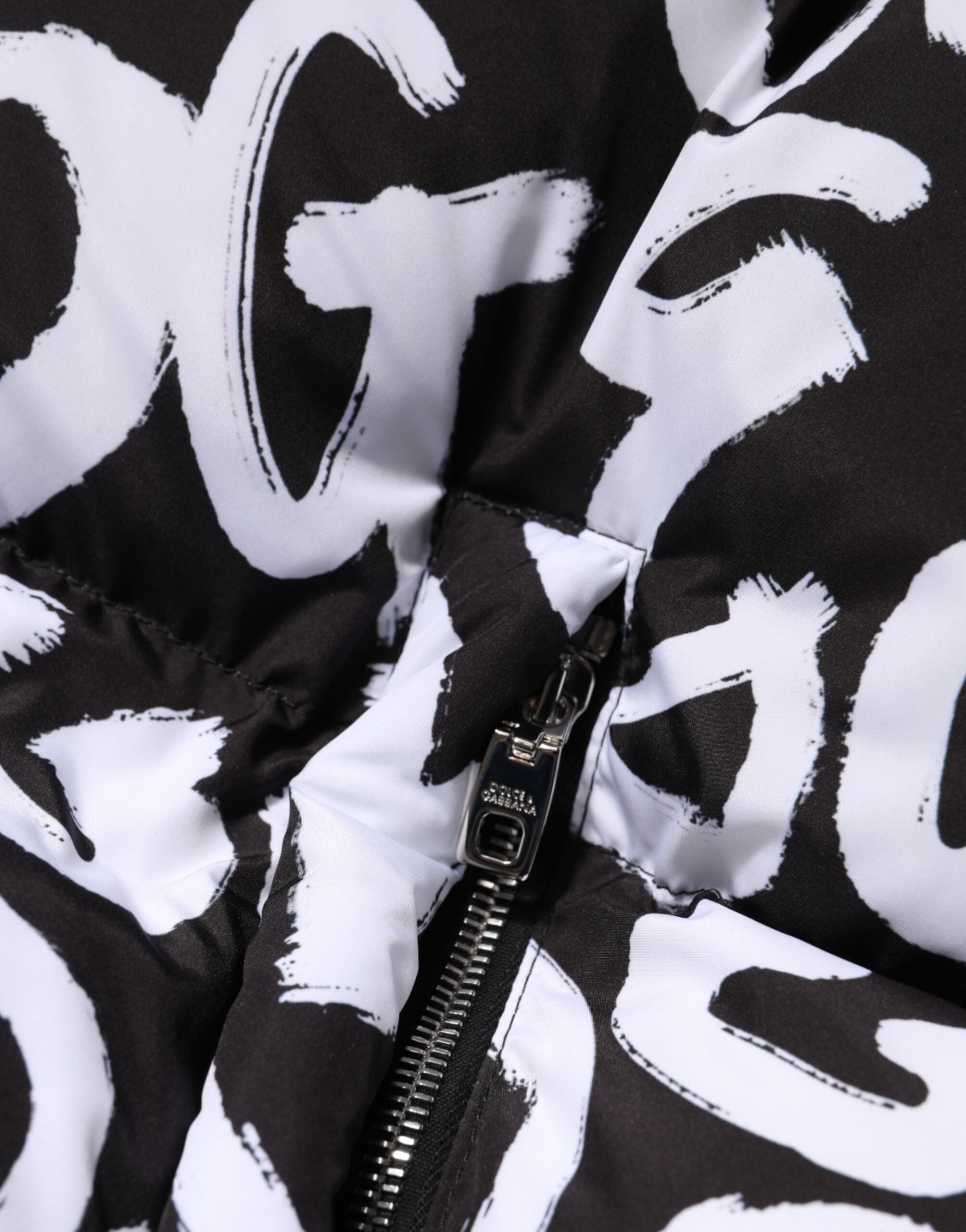 Dolce & Gabbana Schwarz Weiß DG Mania Langer Mantel mit Kapuze Jacke