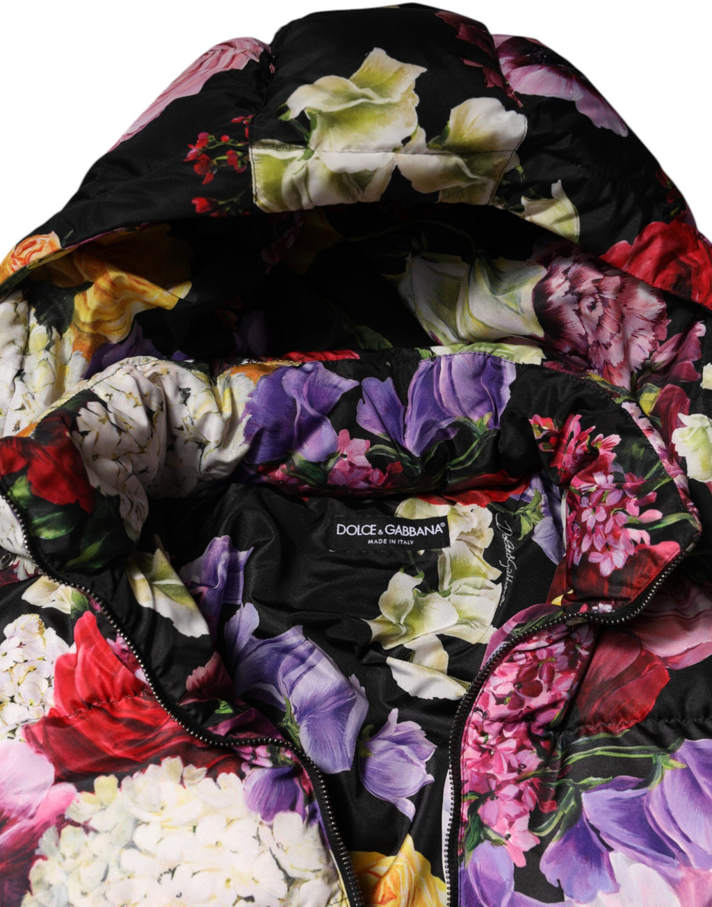 Dolce & Gabbana Multicolor Floral Puffer Steppjacke mit Kapuze