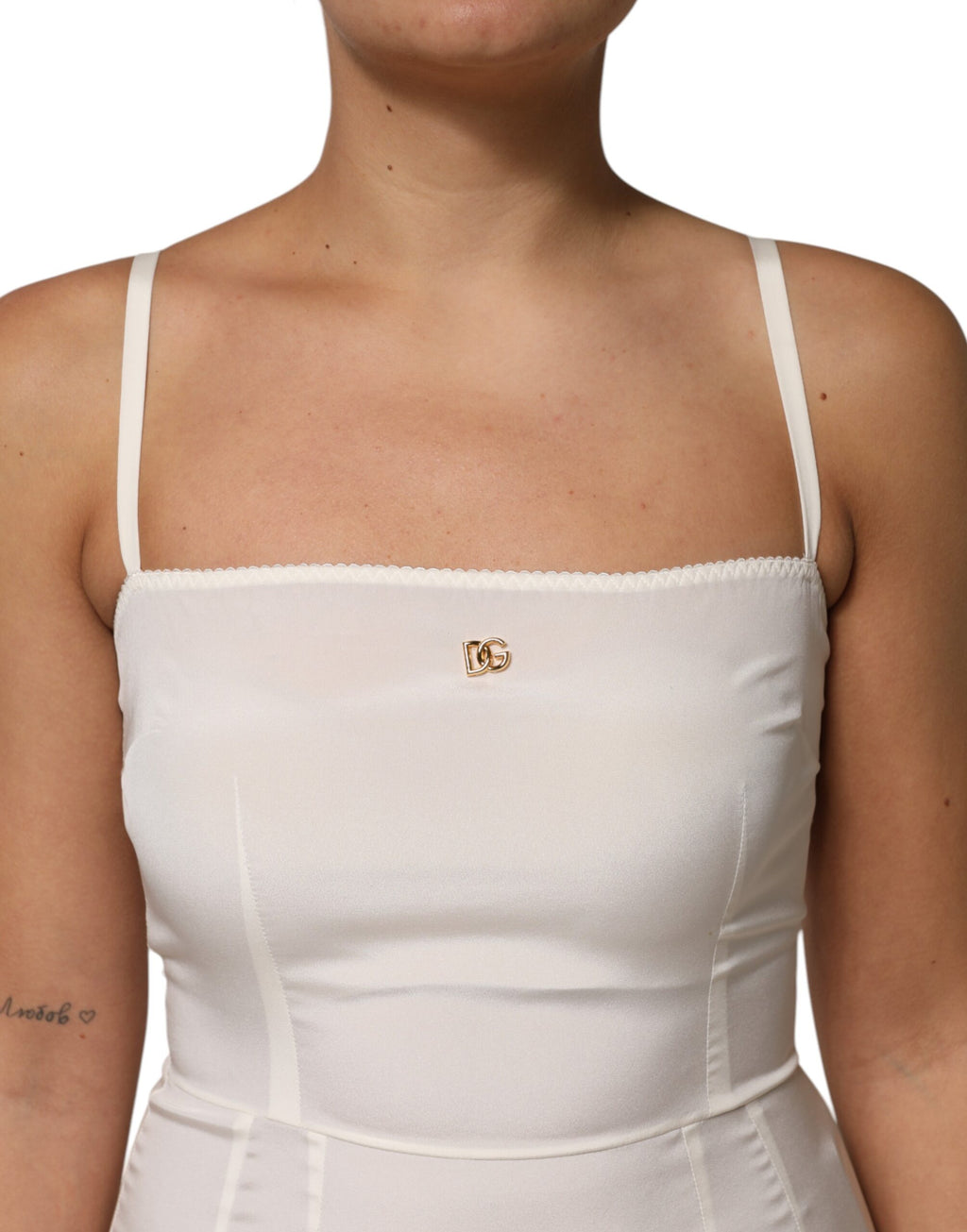 Dolce & Gabbana Wit Volledige Onderjurk DG Logo Zijden Jurk Nachtkleding
