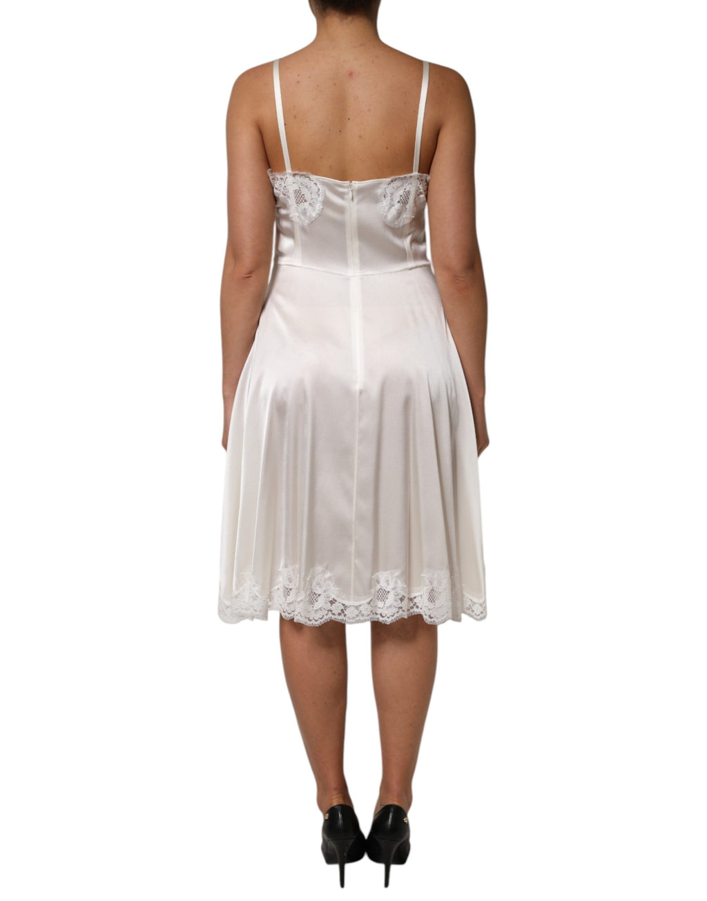 Dolce & Gabbana Weißes DG Logo-Spitzenkleid aus Seide Nachtwäsche