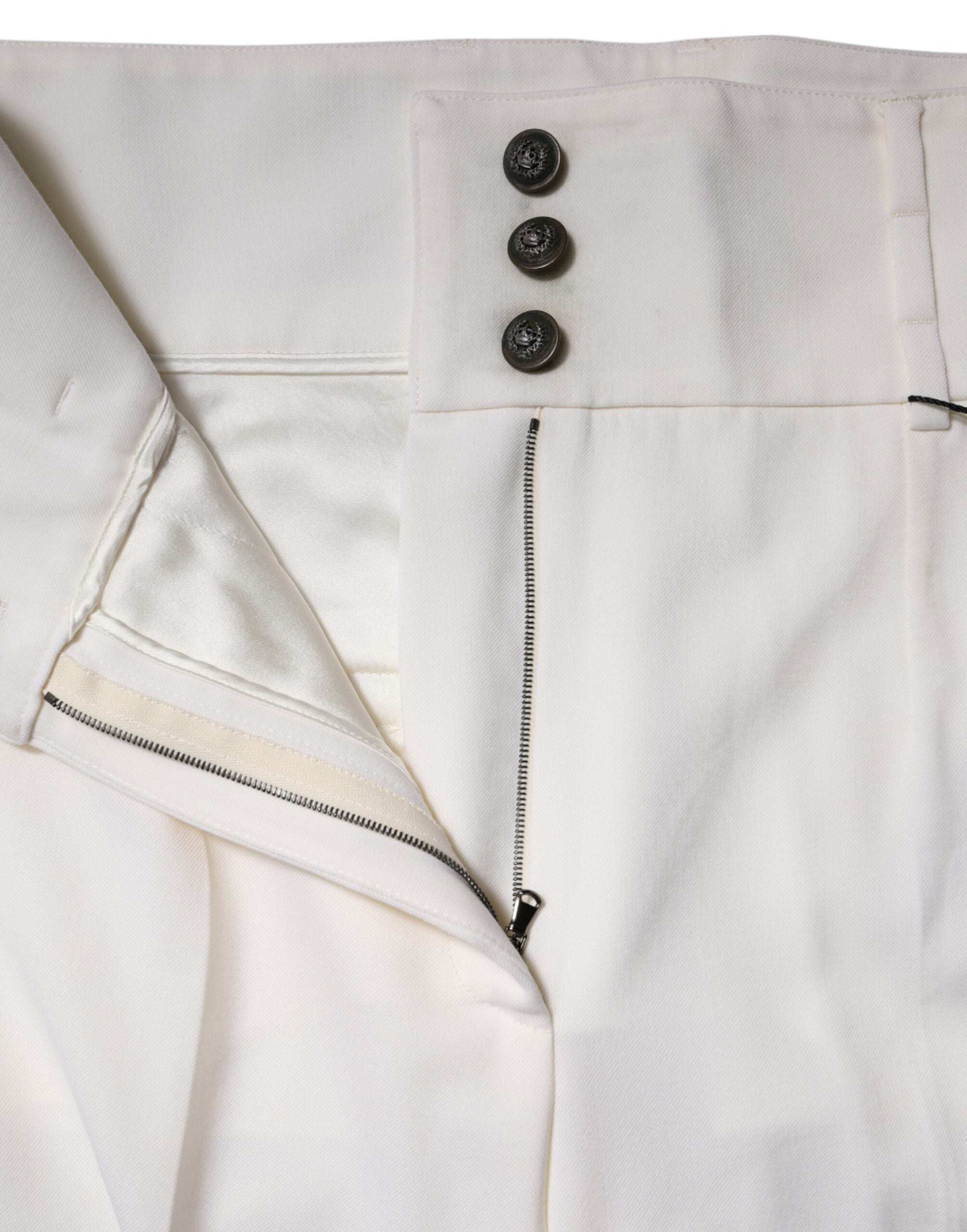 Dolce & Gabbana Weiße taillierte Hose aus Wolle mit hoher Taille