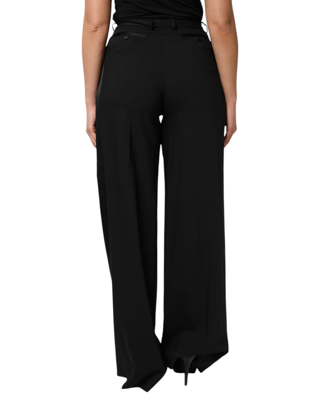 Dolce & Gabbana Schwarze Hose mit weitem Bein und hoher Taille aus Wolle
