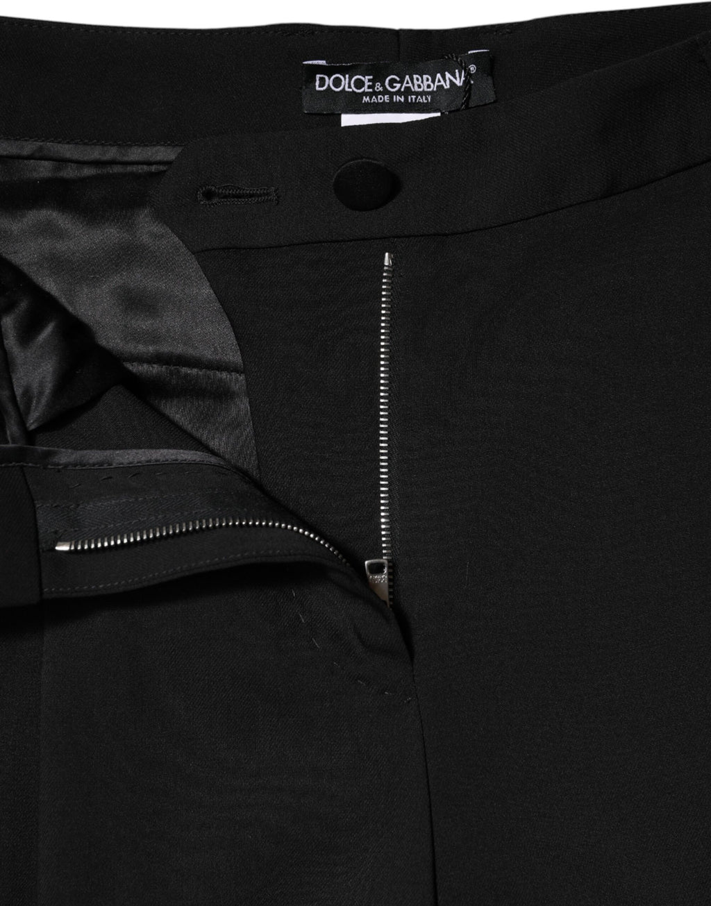 Dolce & Gabbana Schwarze Hose mit weitem Bein und hoher Taille aus Wolle