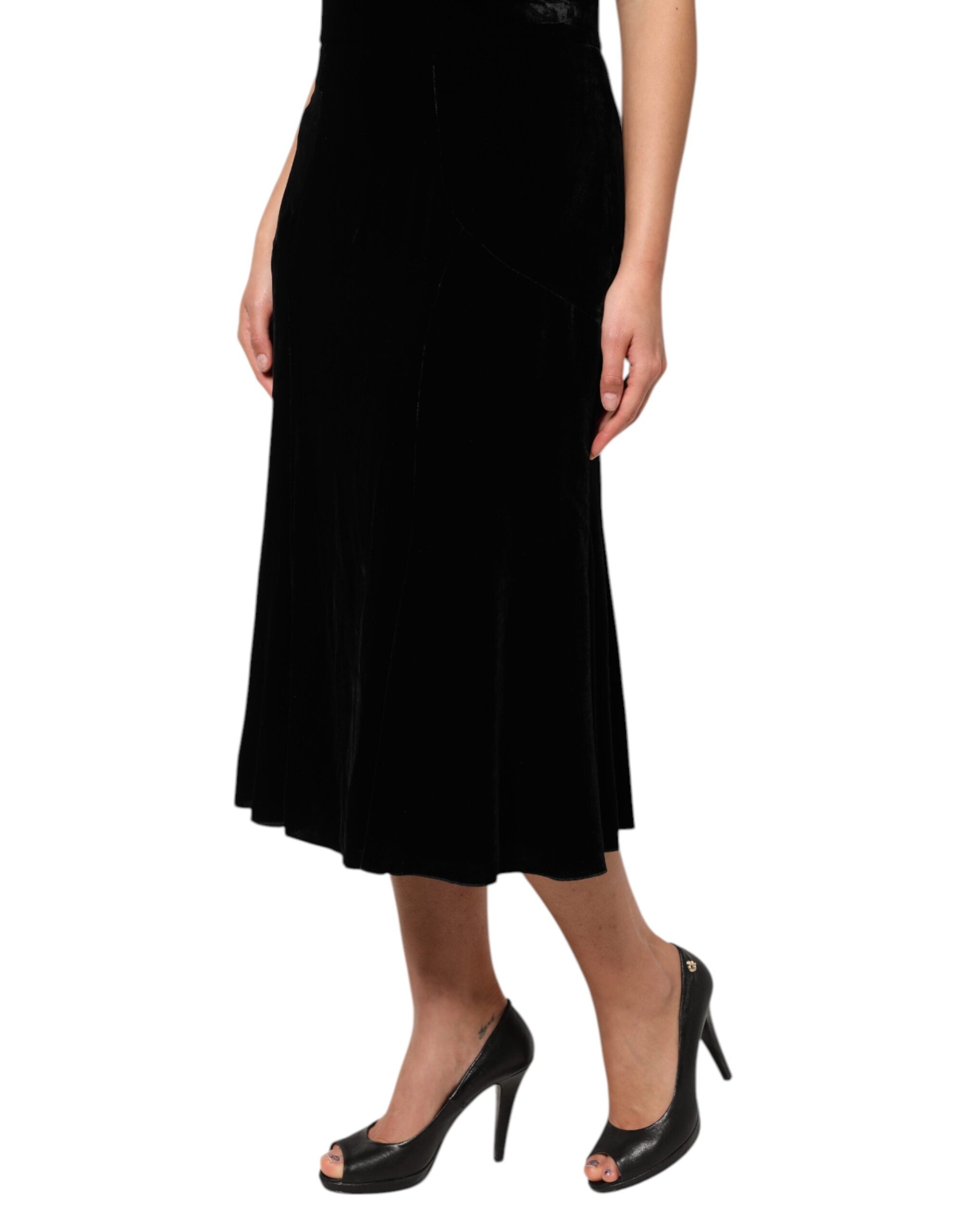 Dolce & Gabbana Schwarzer Midirock mit hoher Taille und ausgestellter Passform