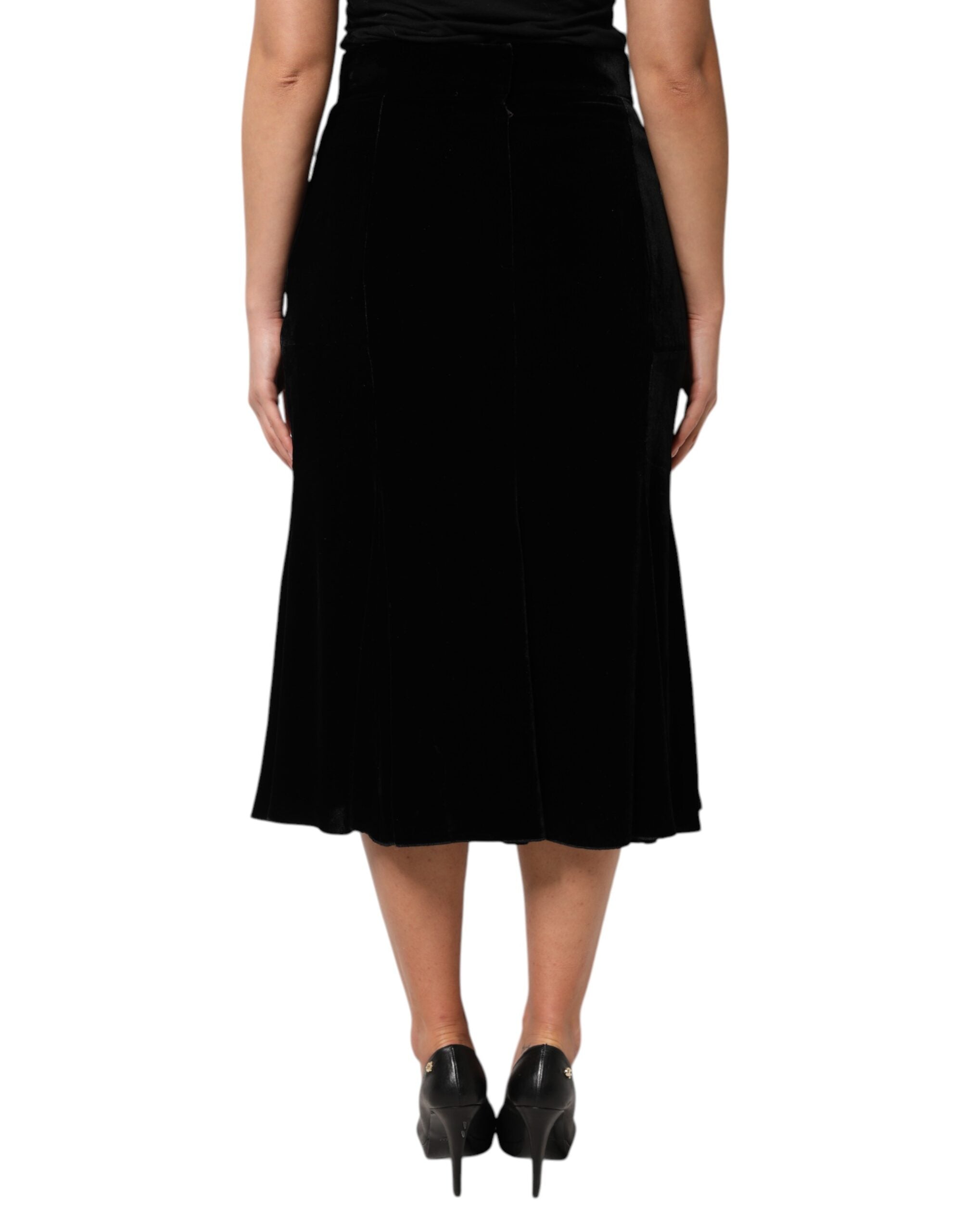 Dolce & Gabbana Schwarzer Midirock mit hoher Taille und ausgestellter Passform