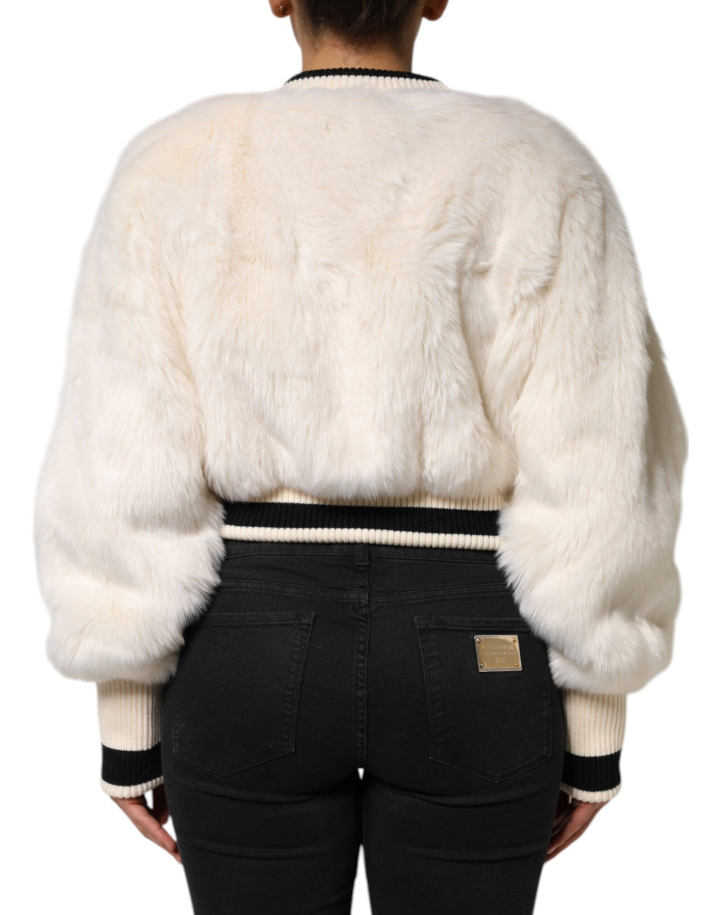 Dolce & Gabbana Weißer Cropped DG Sweatshirt Pullover aus Kunstfell