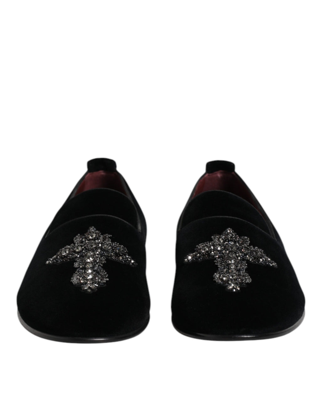 Dolce & Gabbana Schwarzer Samt verschönert Loafer Slip On Schuhe
