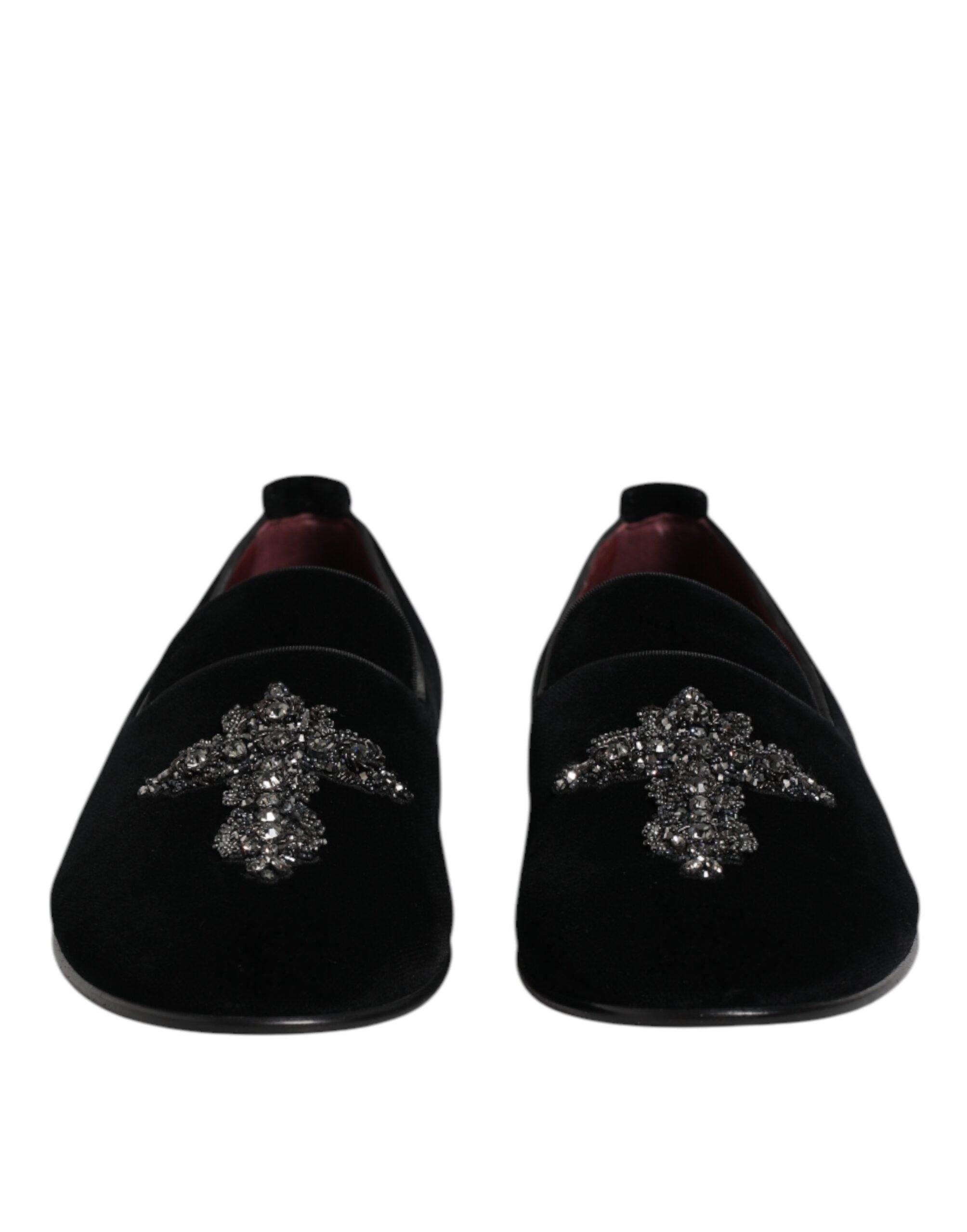 Dolce & Gabbana Schwarzer Samt verschönert Loafer Slip On Schuhe