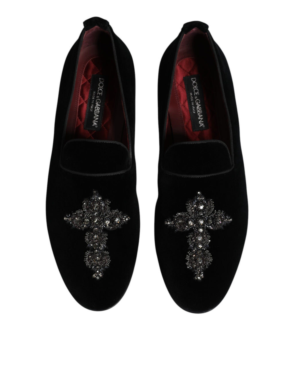 Dolce & Gabbana Schwarzer Samt verschönert Loafer Slip On Schuhe